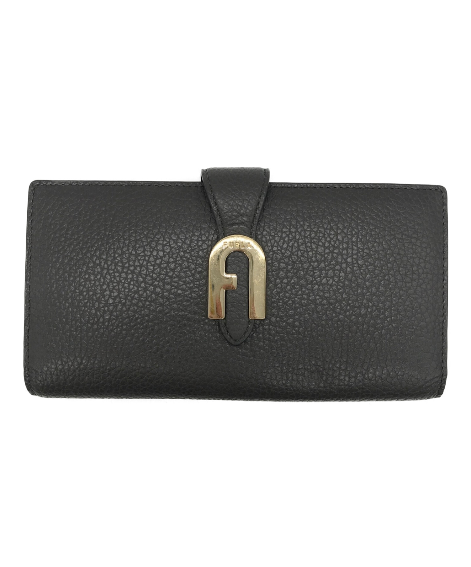 極美品FURLA 財布レザー ターンロック ゴールド金具 長財布 黒