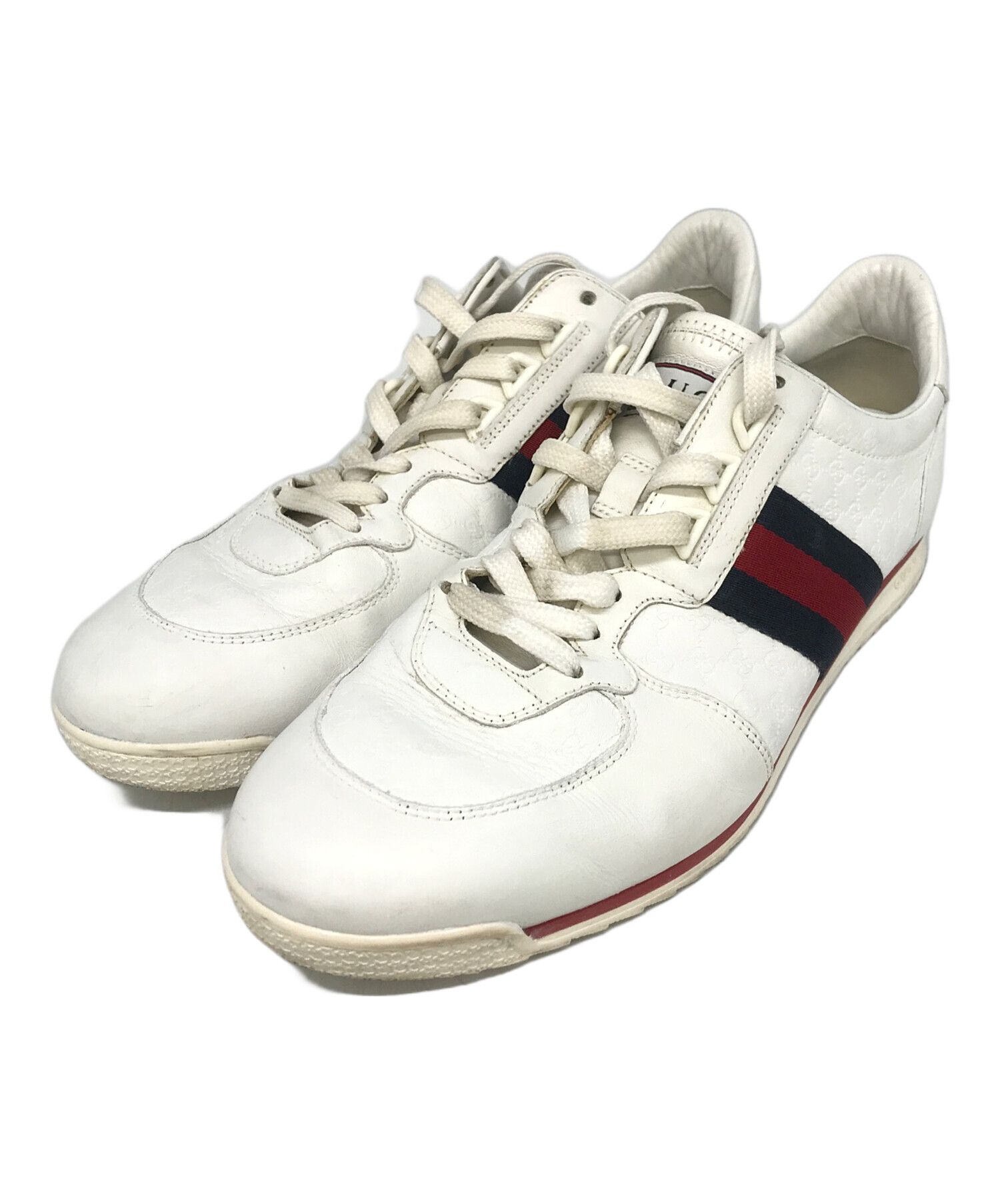 中古・古着通販】GUCCI (グッチ) レザースニーカー ホワイト サイズ:8 