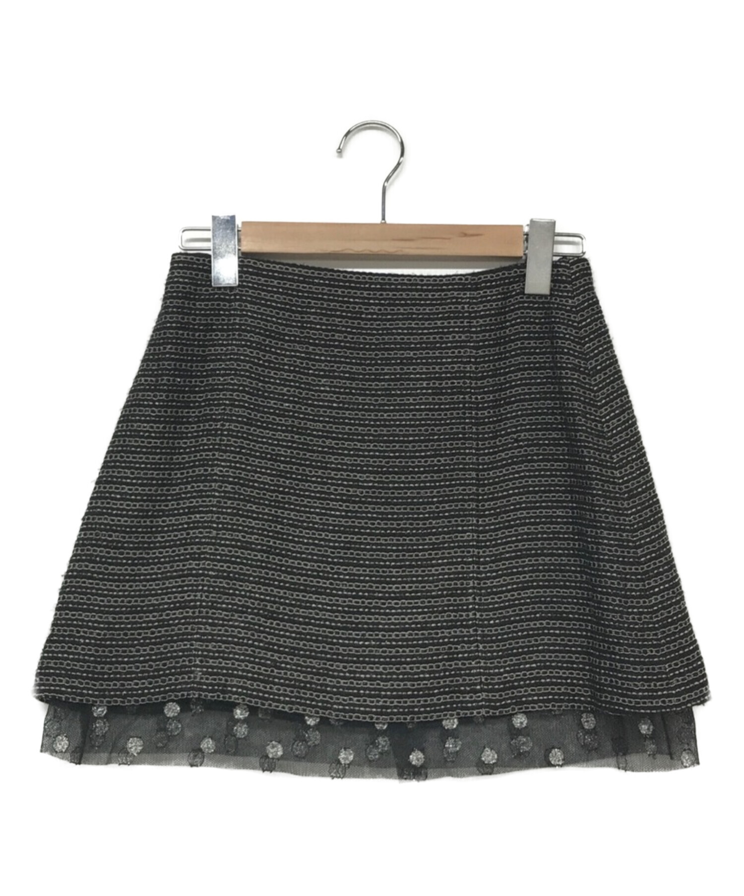 CHANEL (シャネル) チュール切替 サマーツイードスカート ブラック サイズ:40