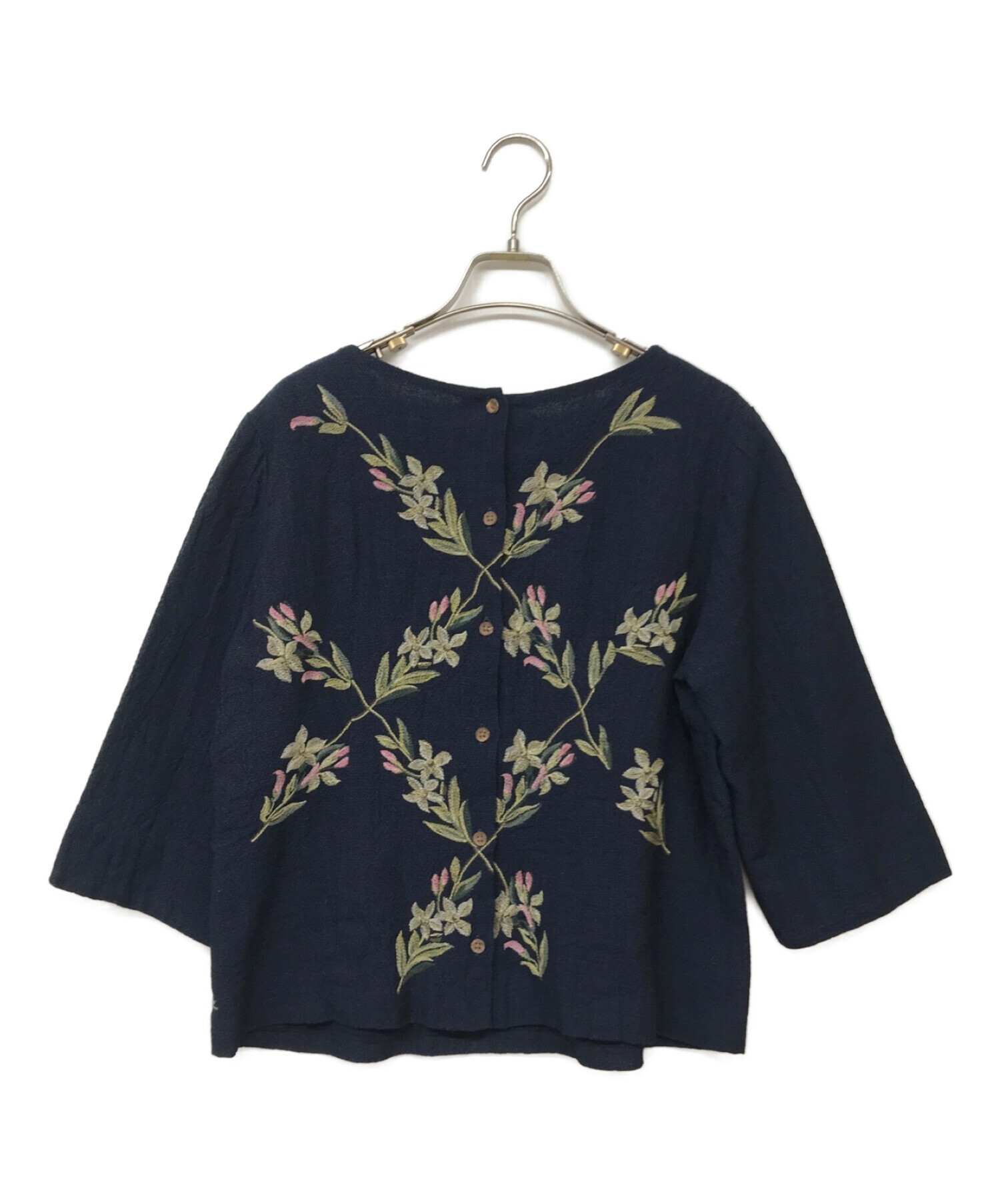 45R（フォーティーファイブアール）| ざっくりカディ藍刺繍BLOUSE 