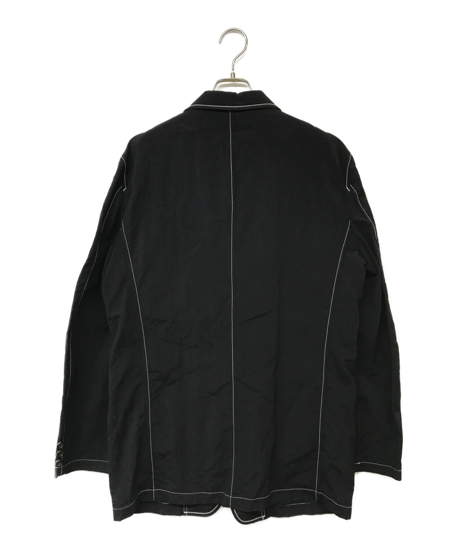 COMME des GARCONS HOMME (コムデギャルソン オム) ホワイトステッチナイロンテーラードジャケット ブラック サイズ:L