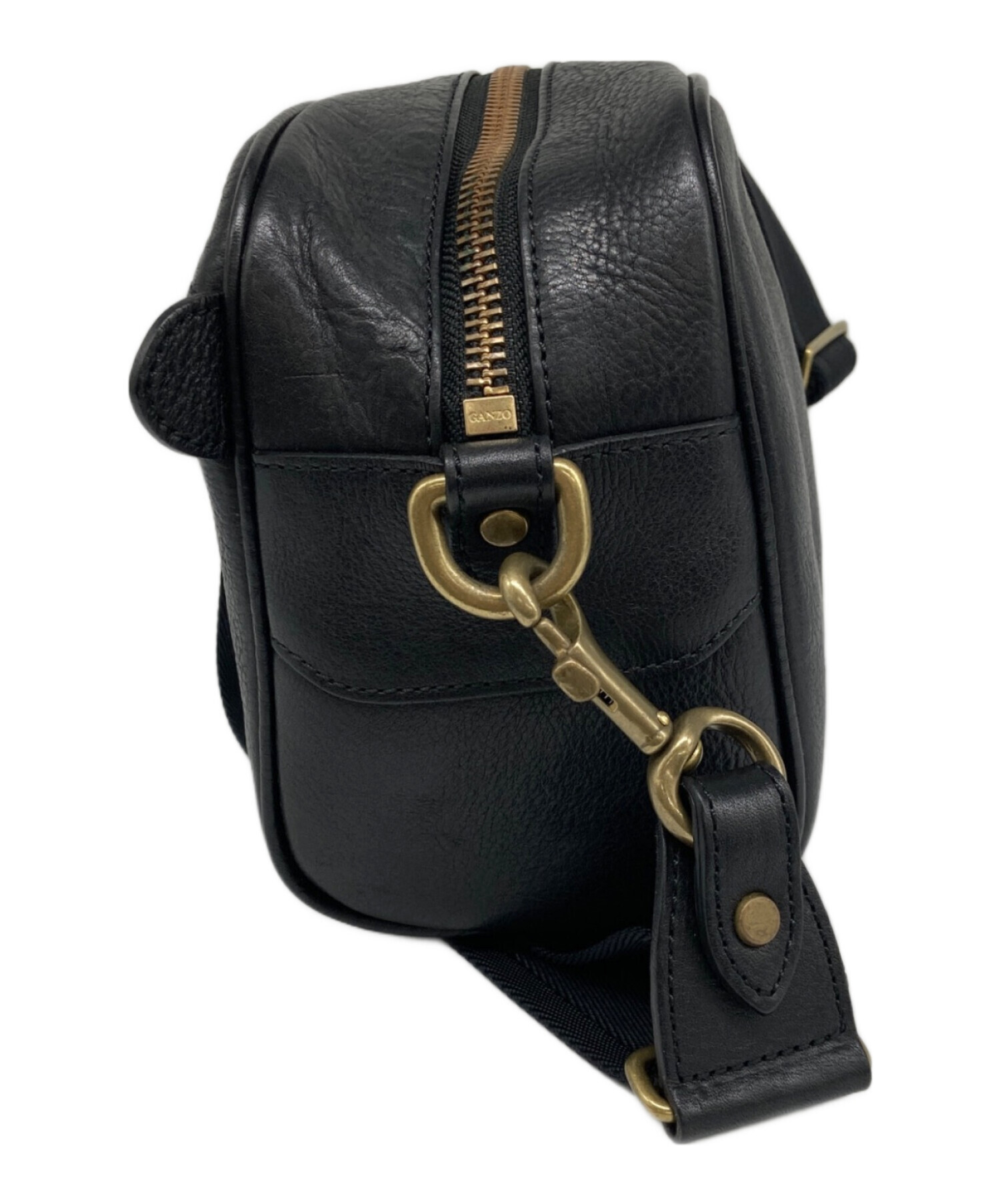中古】ガンゾ GANZO 見かね レザー ショルダーバッグ ダークブラウン  