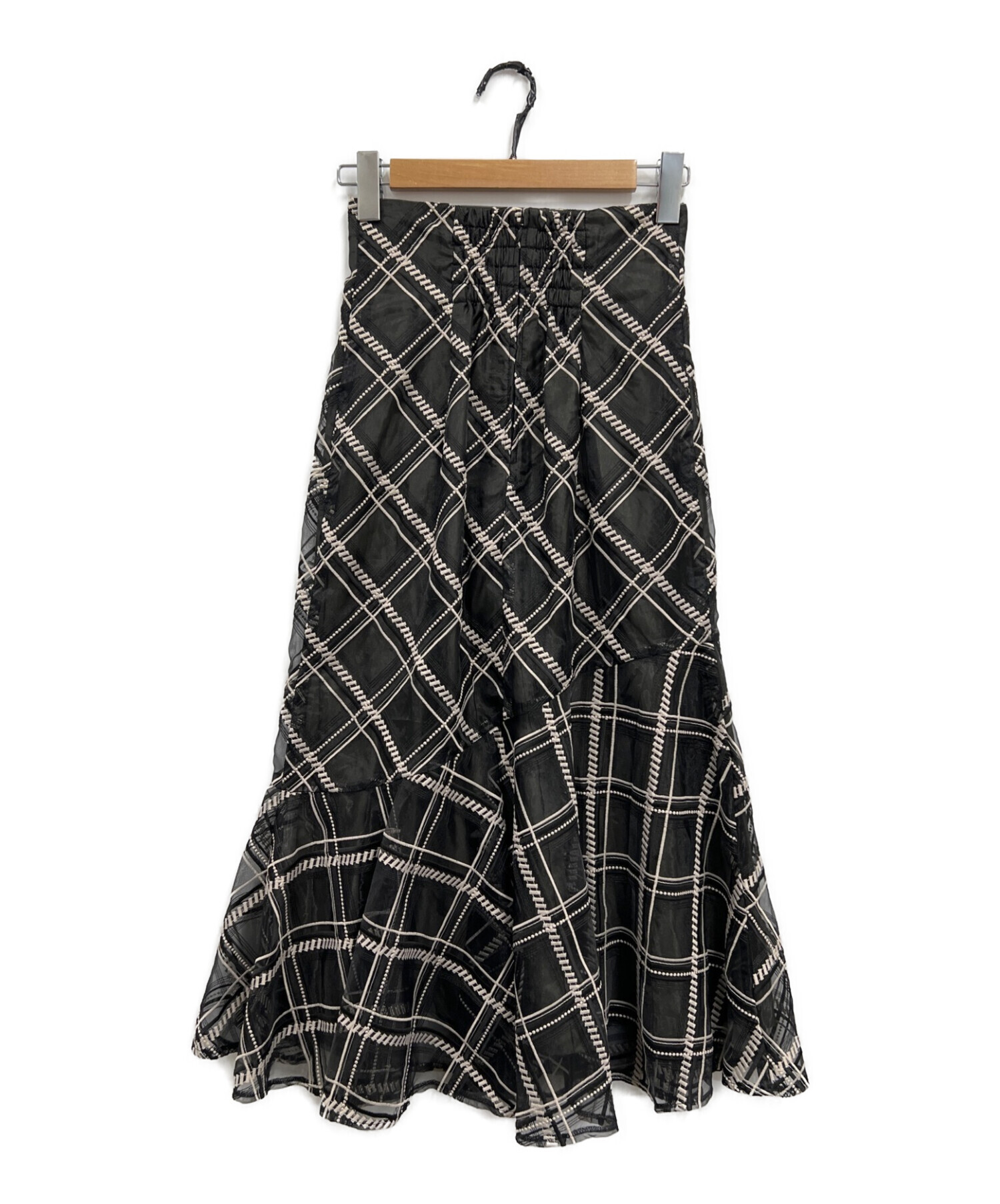 Mystrada (マイストラーダ) シアーチェック刺繍スカート ホワイト×ブラック サイズ:34 未使用品
