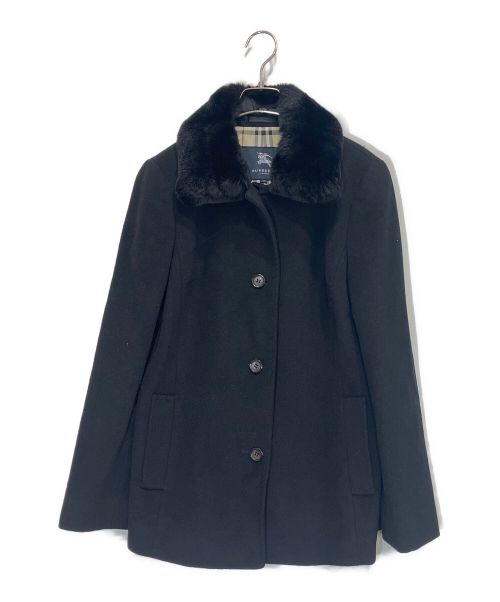 バーバリー ロンドン ファーコート アンゴラ混 ベルト付き ロング丈