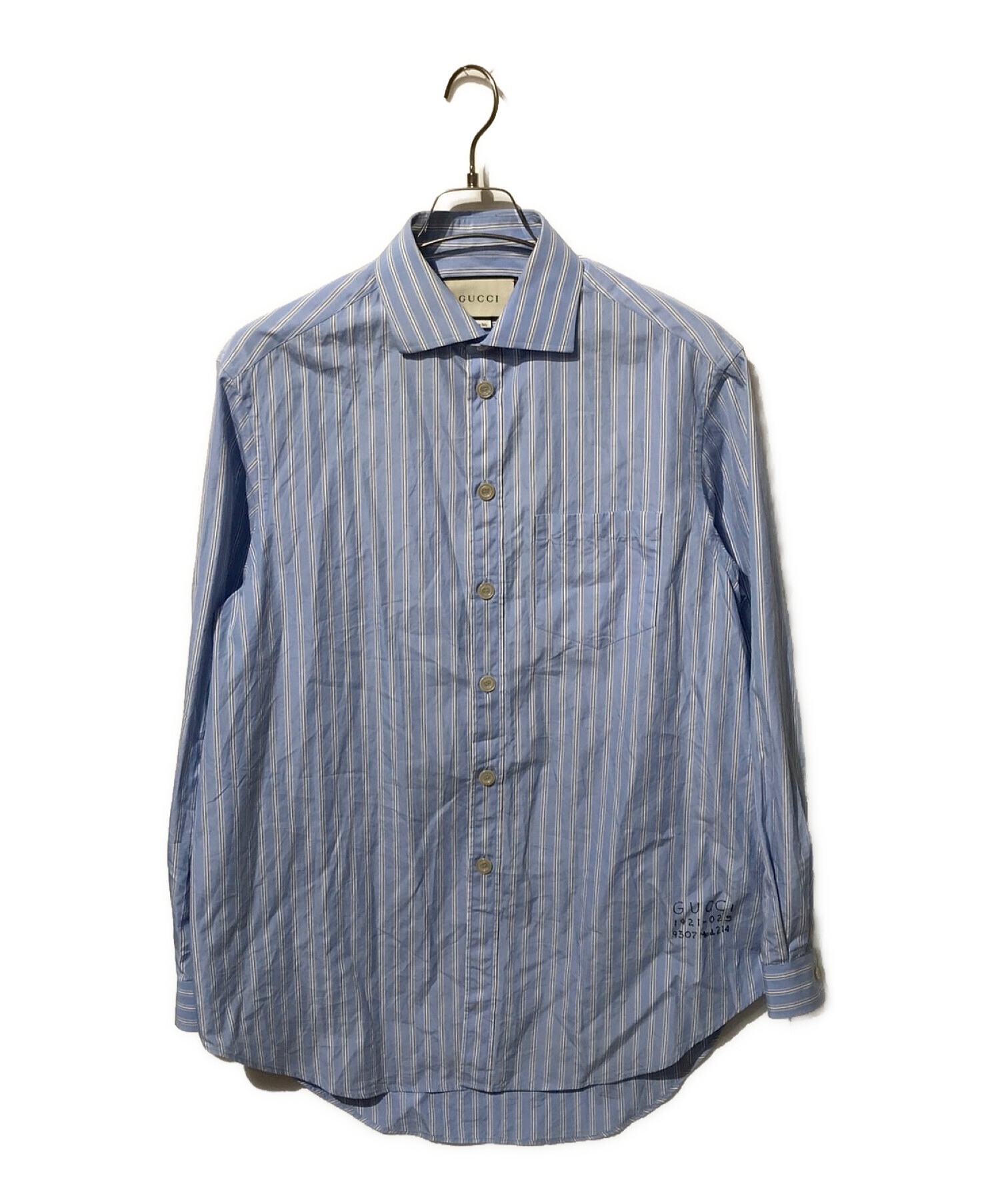GUCCI (グッチ) ロゴ刺繍ストライプシャツ ブルー サイズ:46
