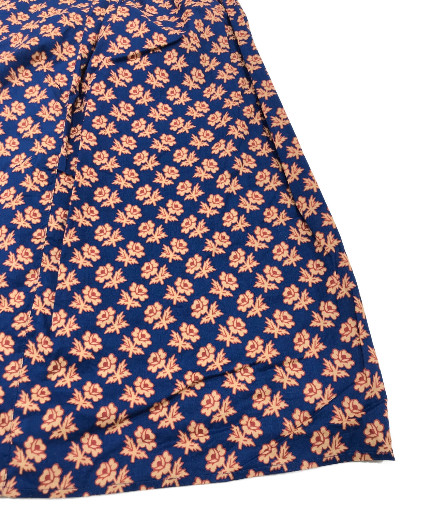MACPHEE (マカフィー) コットンリバティプリント ギャザーマキシスカート オレンジ×ネイビー サイズ:36