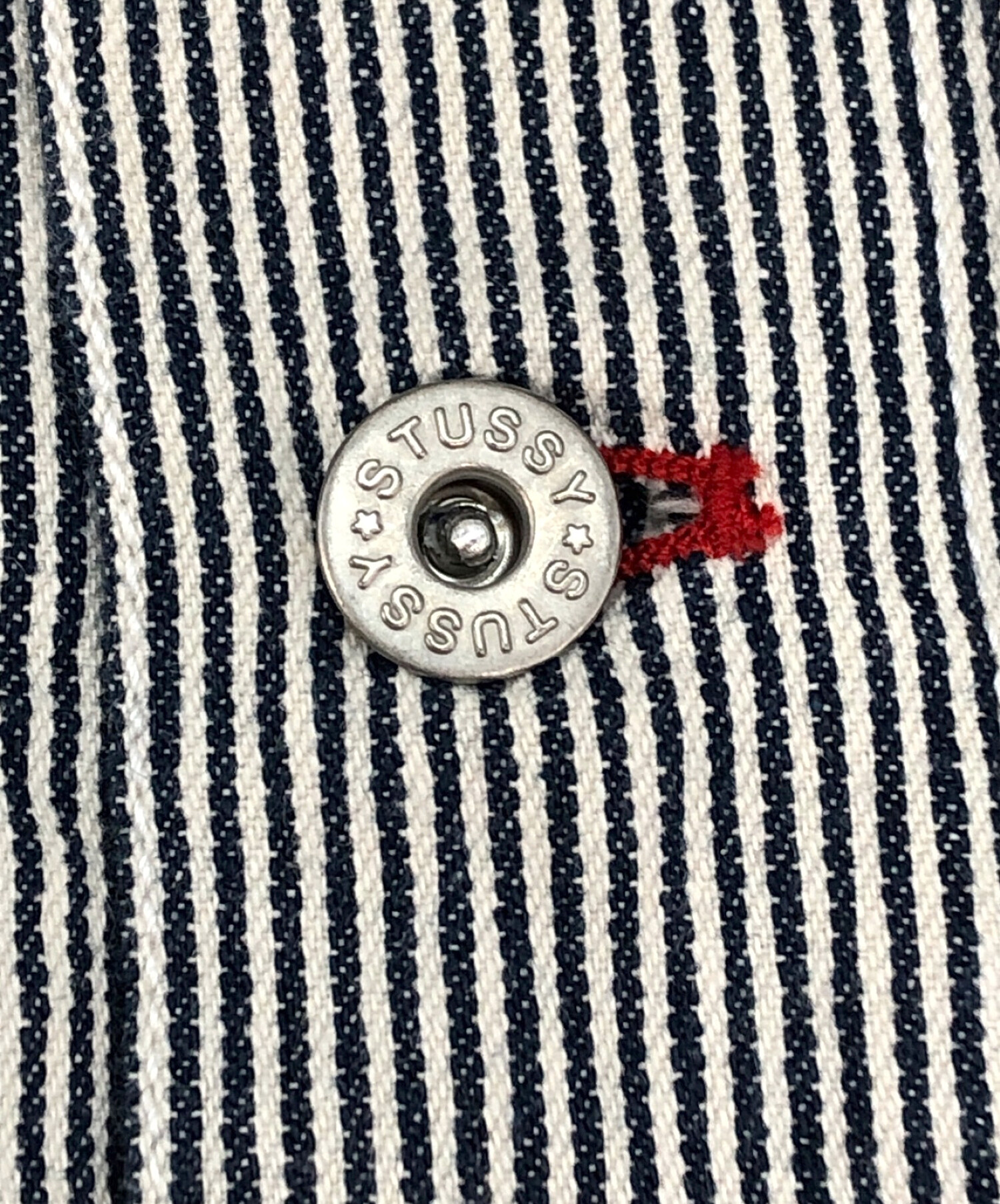 STUSSY ステューシー ヒッコリーカバーオール ストライプ M 白紺 刺繍