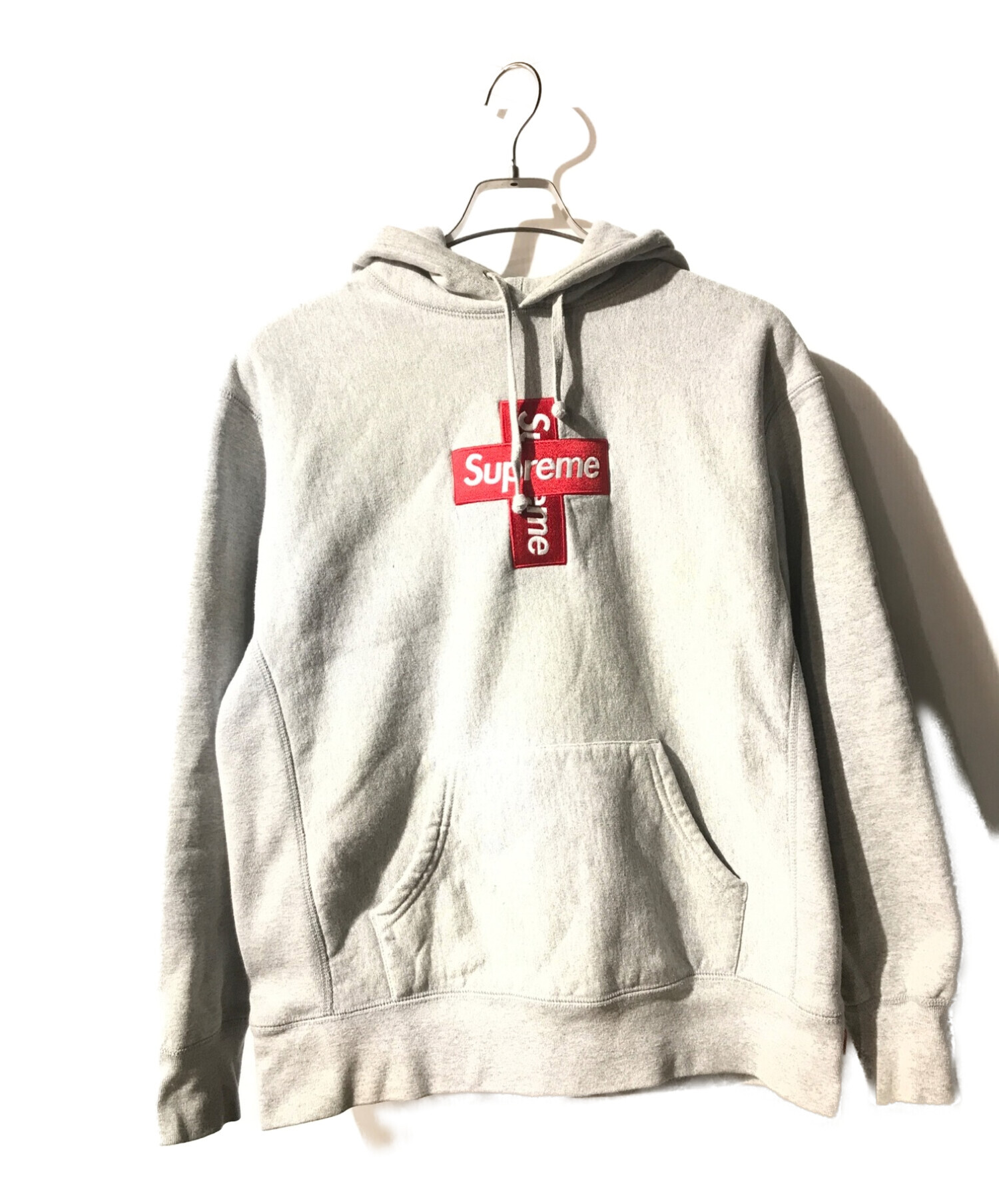SUPREME (シュプリーム) Cross Box Logo Hooded Sweatshirt/プルオーバーパーカー グレー サイズ:S