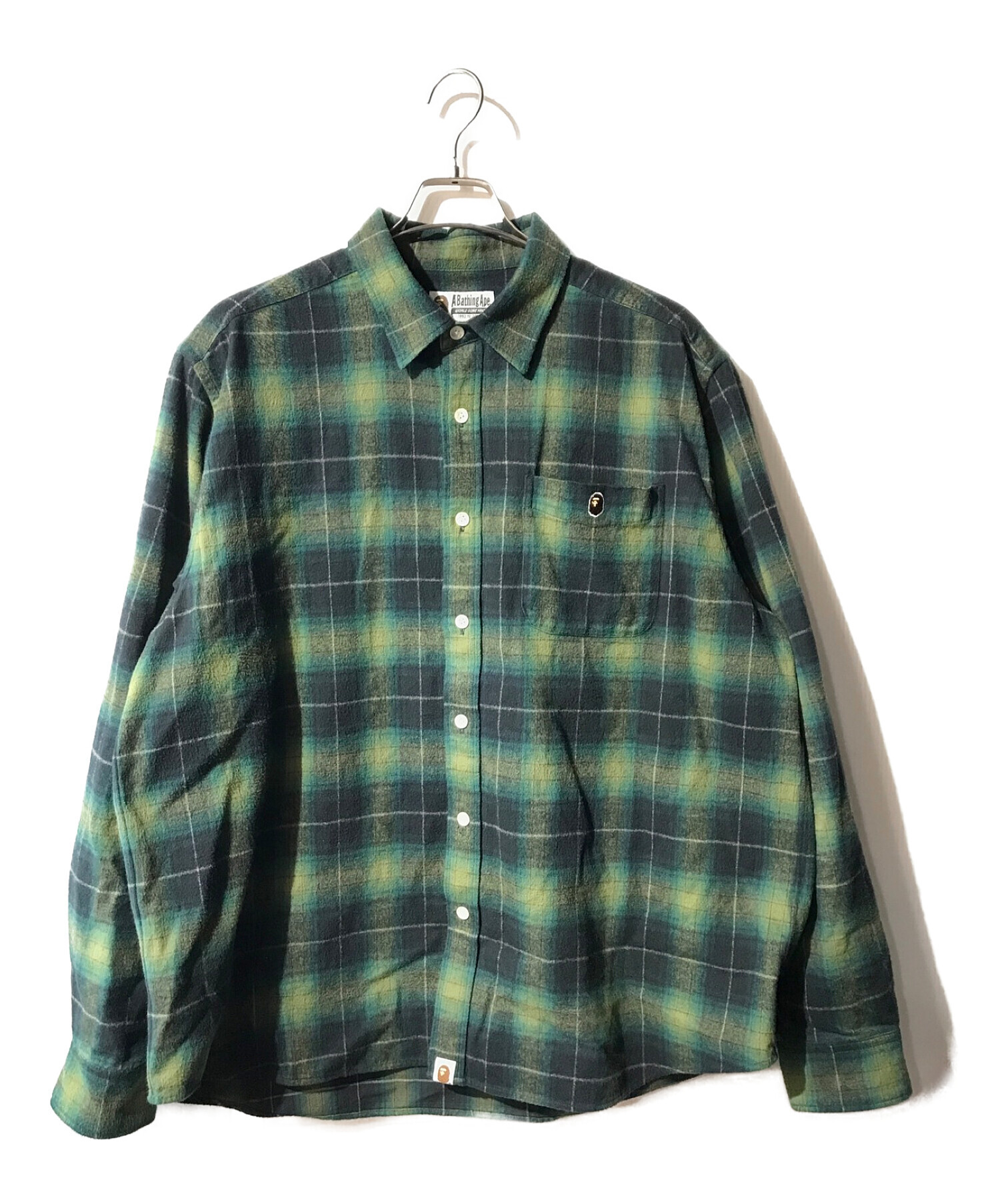 A BATHING APE (アベイシングエイプ) オンブレチェックシャツ グリーン×ブラック サイズ:XL