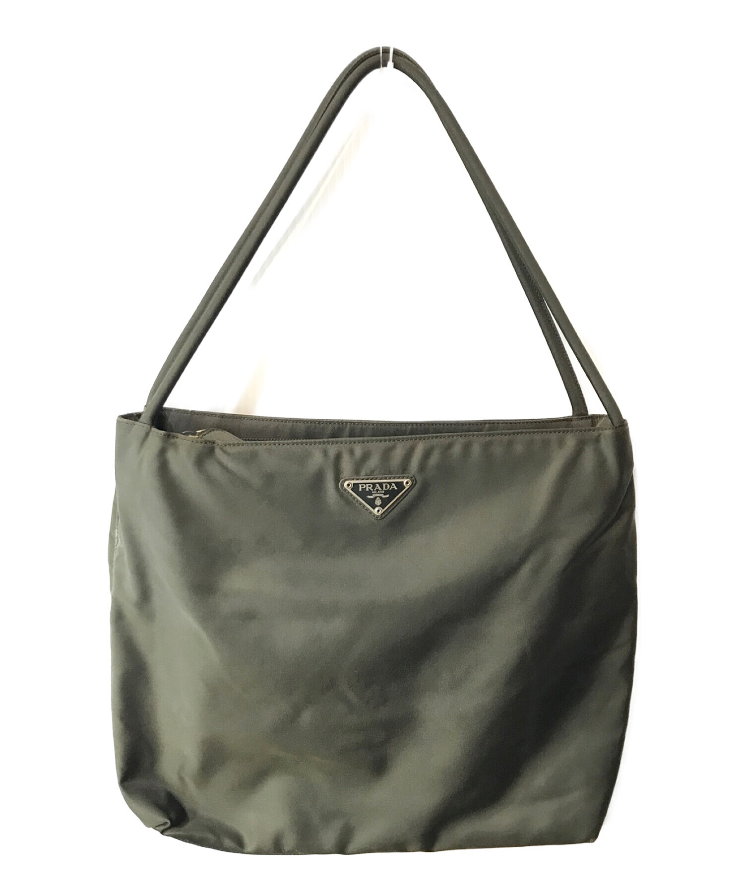 美品 PRADA プラダ トートバッグ カーキ ナイロン 手提げ チェーン 緑 