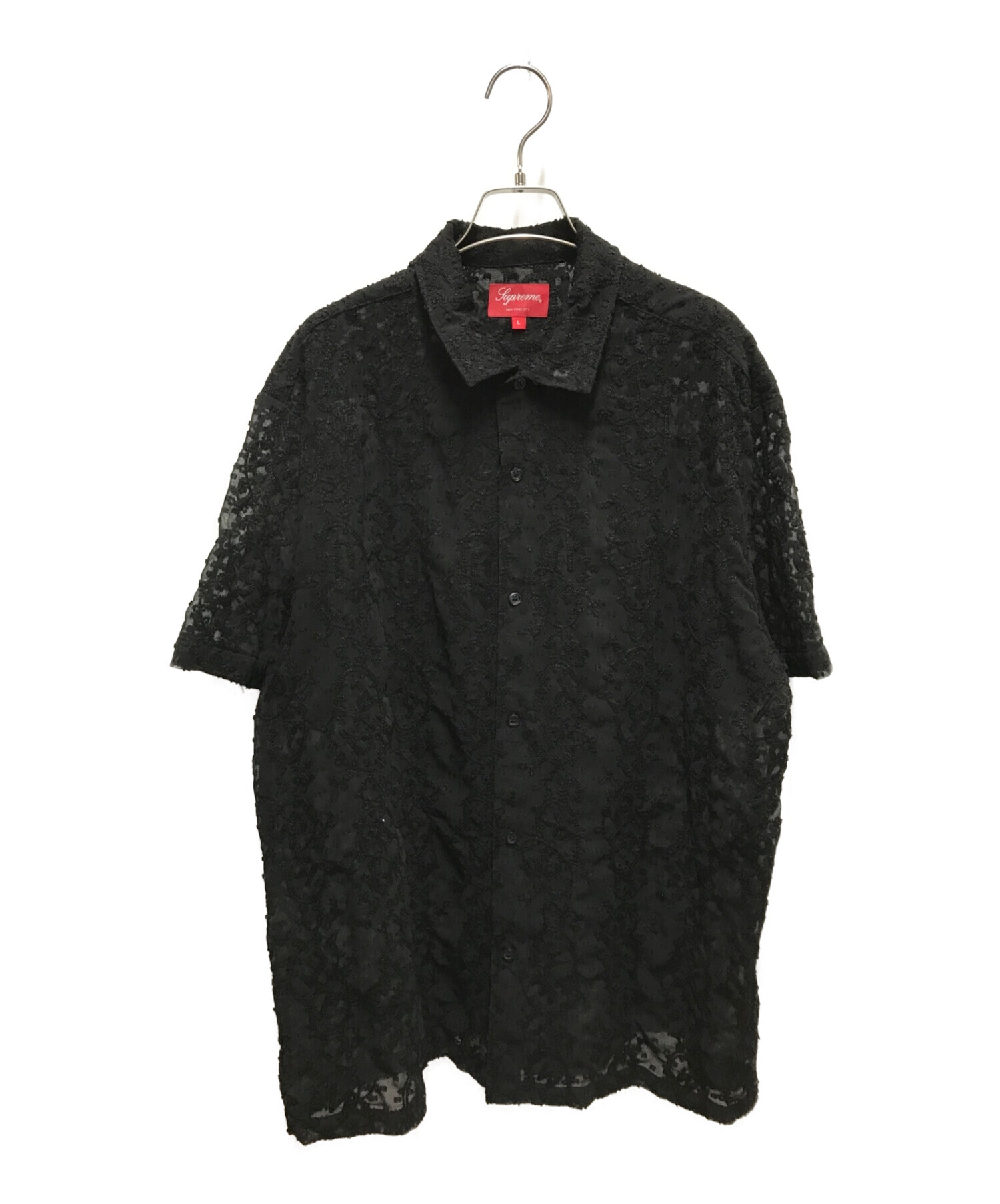 SUPREME (シュプリーム) チェインステッチシフォンシャツ / Chainstitch Chiffon S/S Shirt ブラック サイズ:L