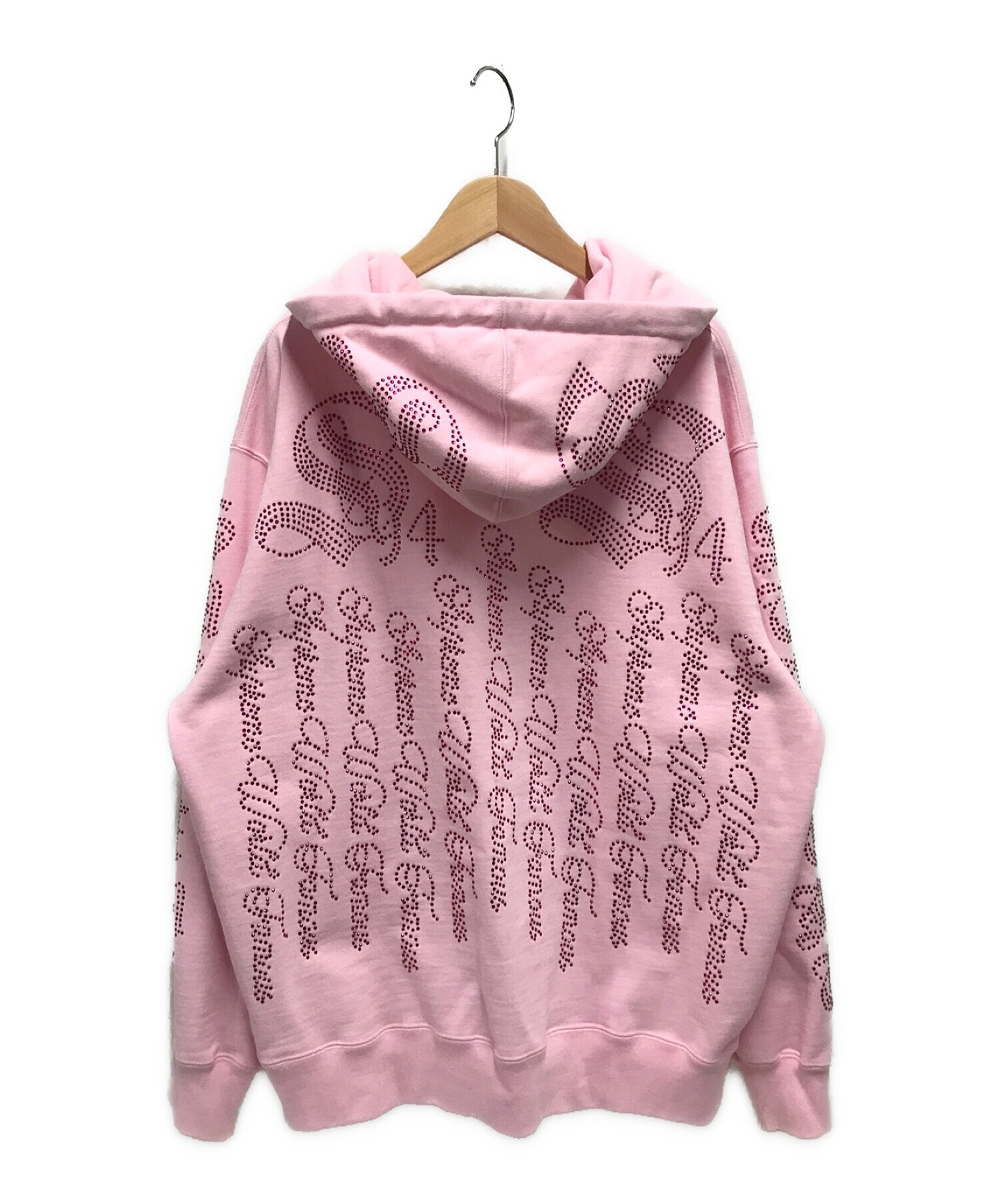SUPREME (シュプリーム) ラインストーンジップアップフーディ / Rhinestone Zip up Hooded Sweatshirt  ピンク サイズ:Medium