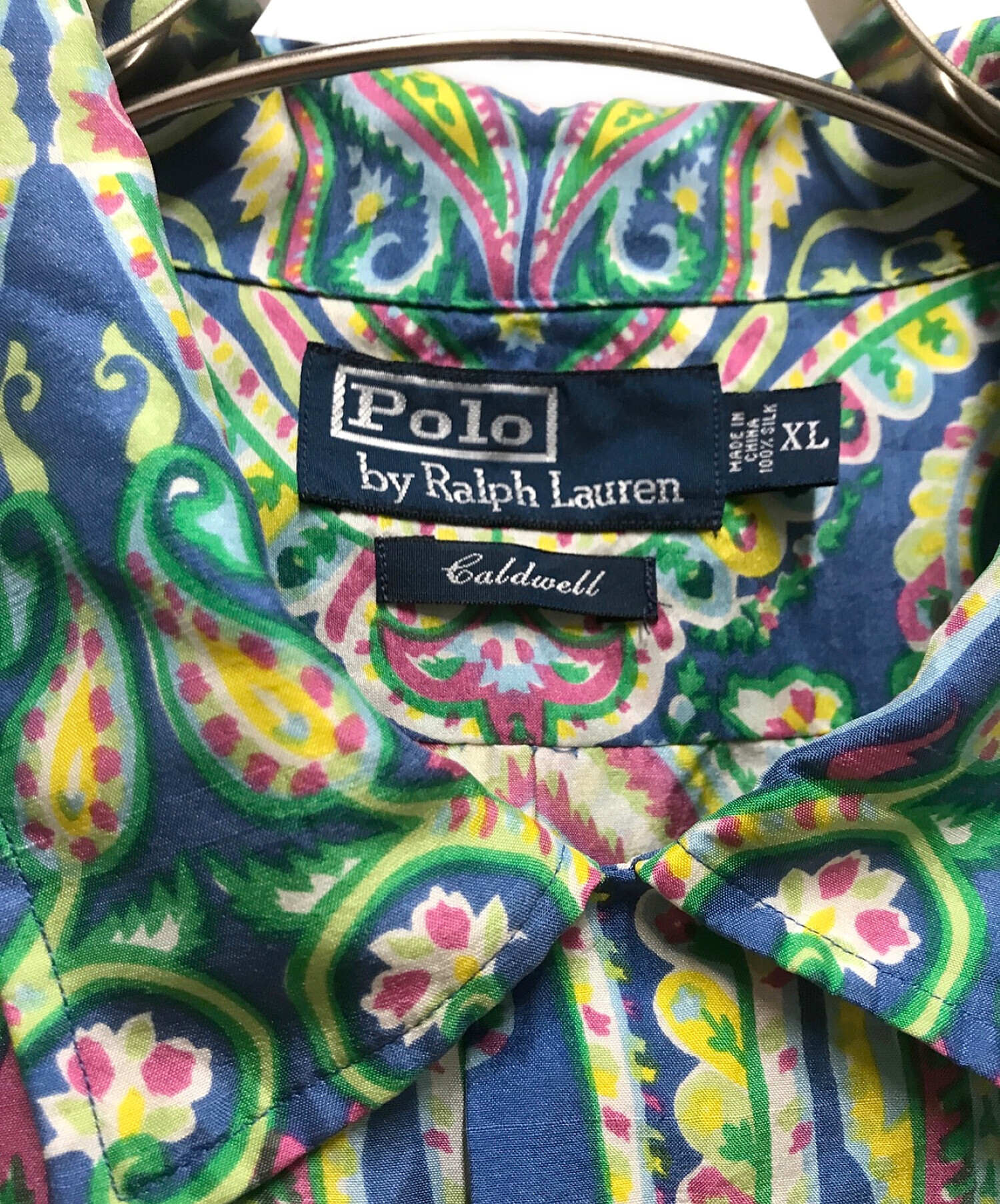 POLO RALPH LAUREN (ポロ・ラルフローレン) ペイズリーシルクオープンカラーシャツ ブルー サイズ:XL
