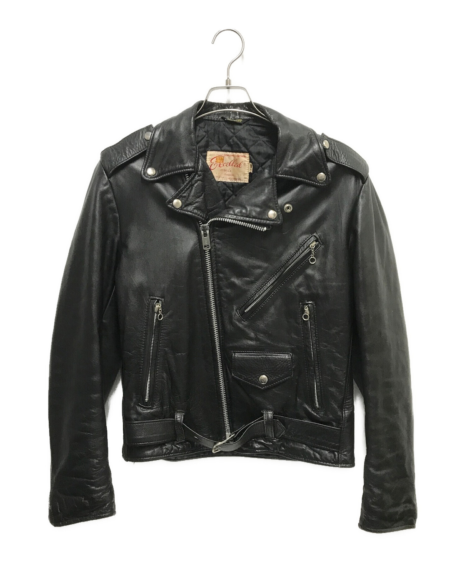 BIGサイズ 80s USA製 Excelled エクセル 肉厚牛革 ダブル ライダースジャケット 黒 size44 ビンテージ ACDC ハーレー BUCO W 666 BATES UK 70s 80s USA製ヴィンテージ Excelledエクセルドレザージャケット