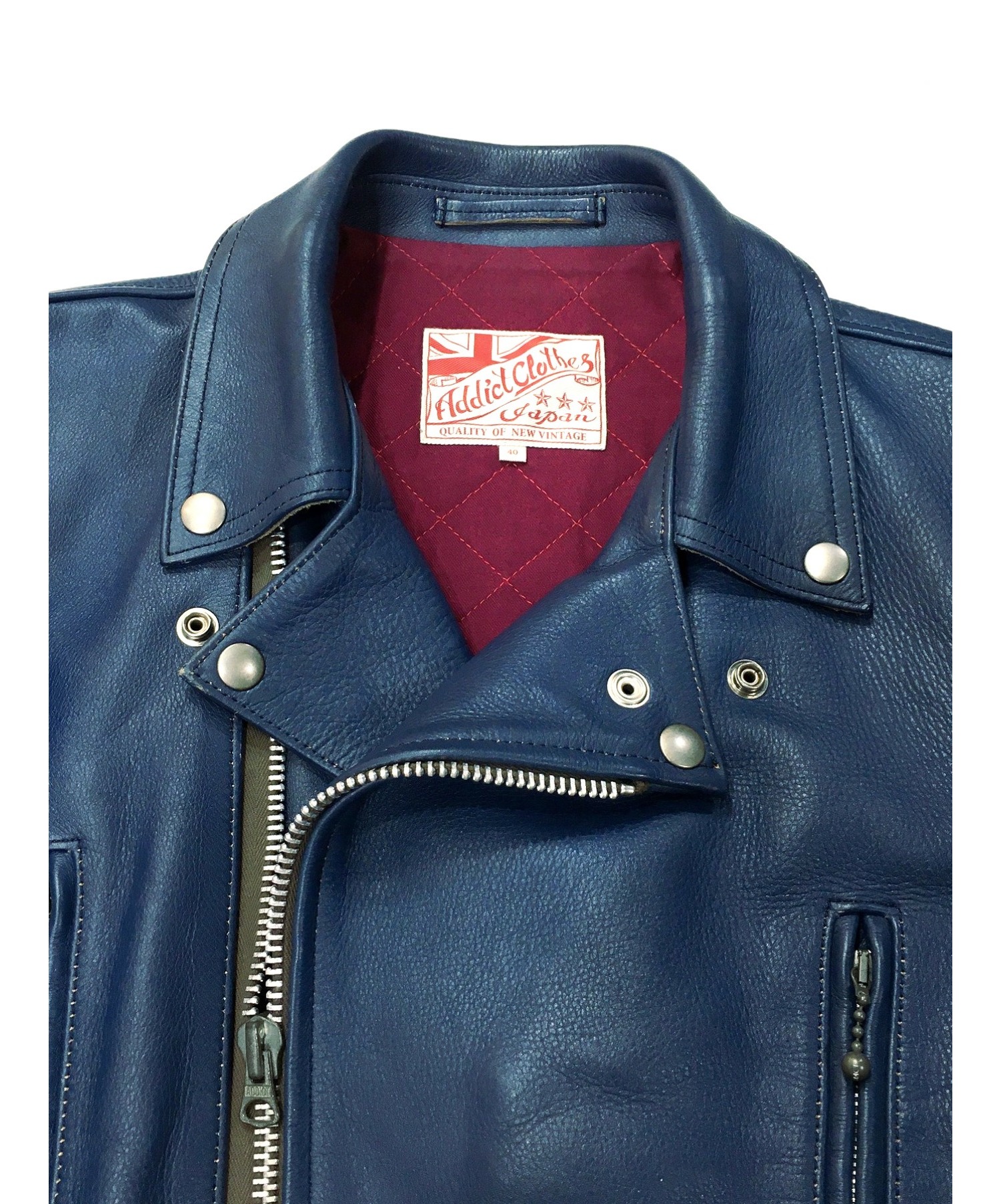 ADDICT CLOTHES (アディクト クローズ) カウレザーダブルライダースジャケット ブルー サイズ:40