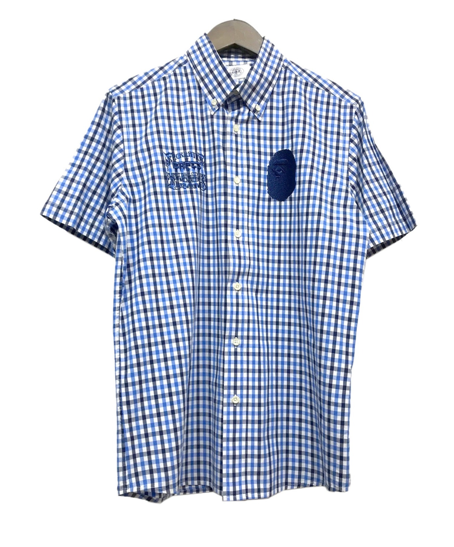 A BATHING APE (エイプ) ギンガムチェックシャツ ブルー サイズ:L