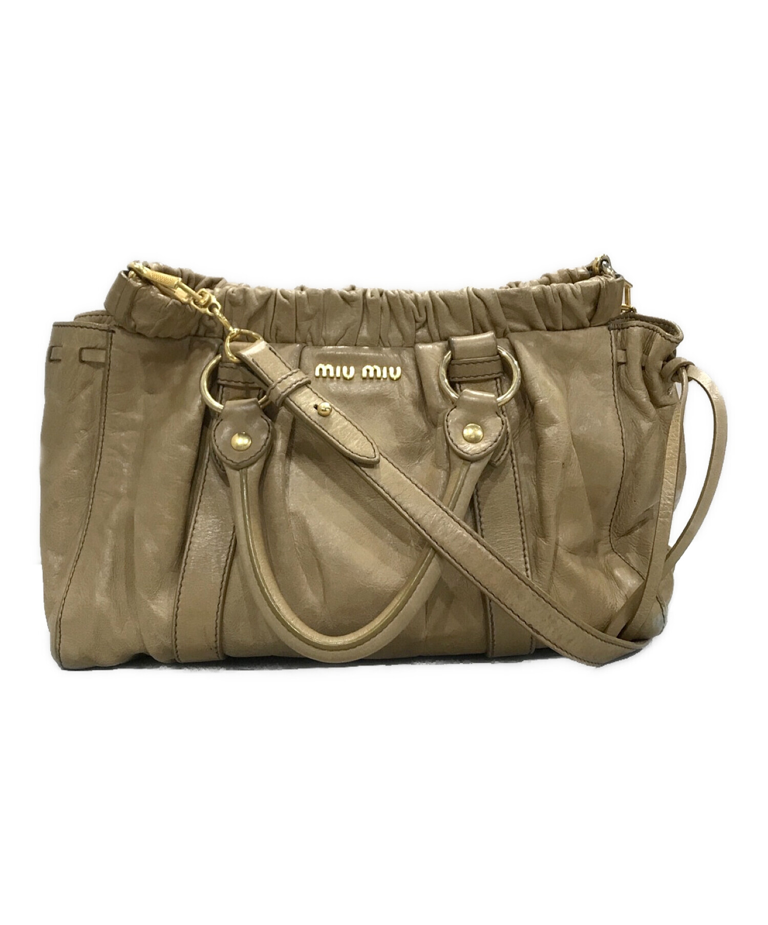 Miu Miu ハンドバッグ VITELLO LUX リボンモチーフ ベージュ｜ファッション