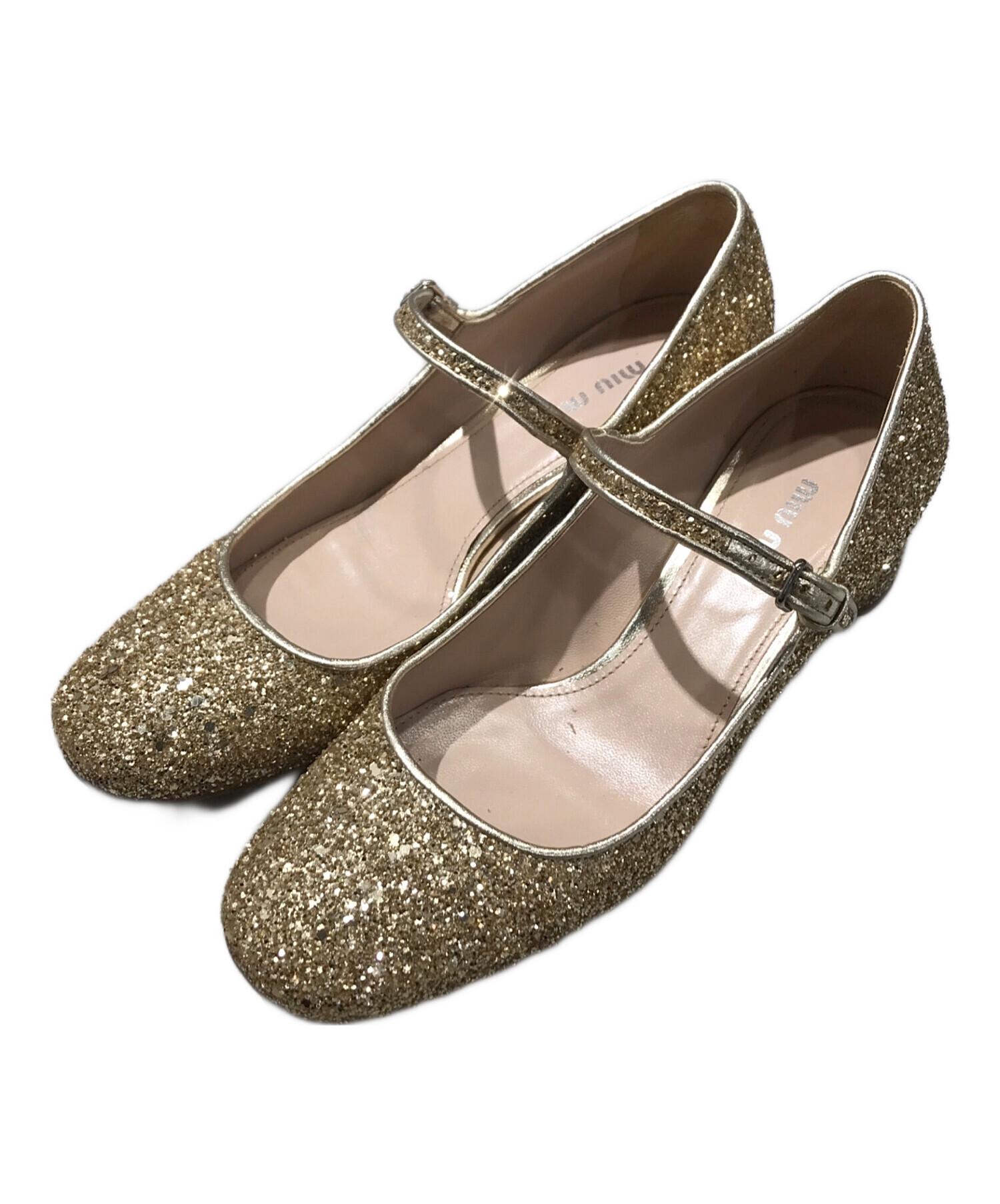 中古・古着通販】MIU MIU (ミュウミュウ) グリッターパンプス ゴールド 