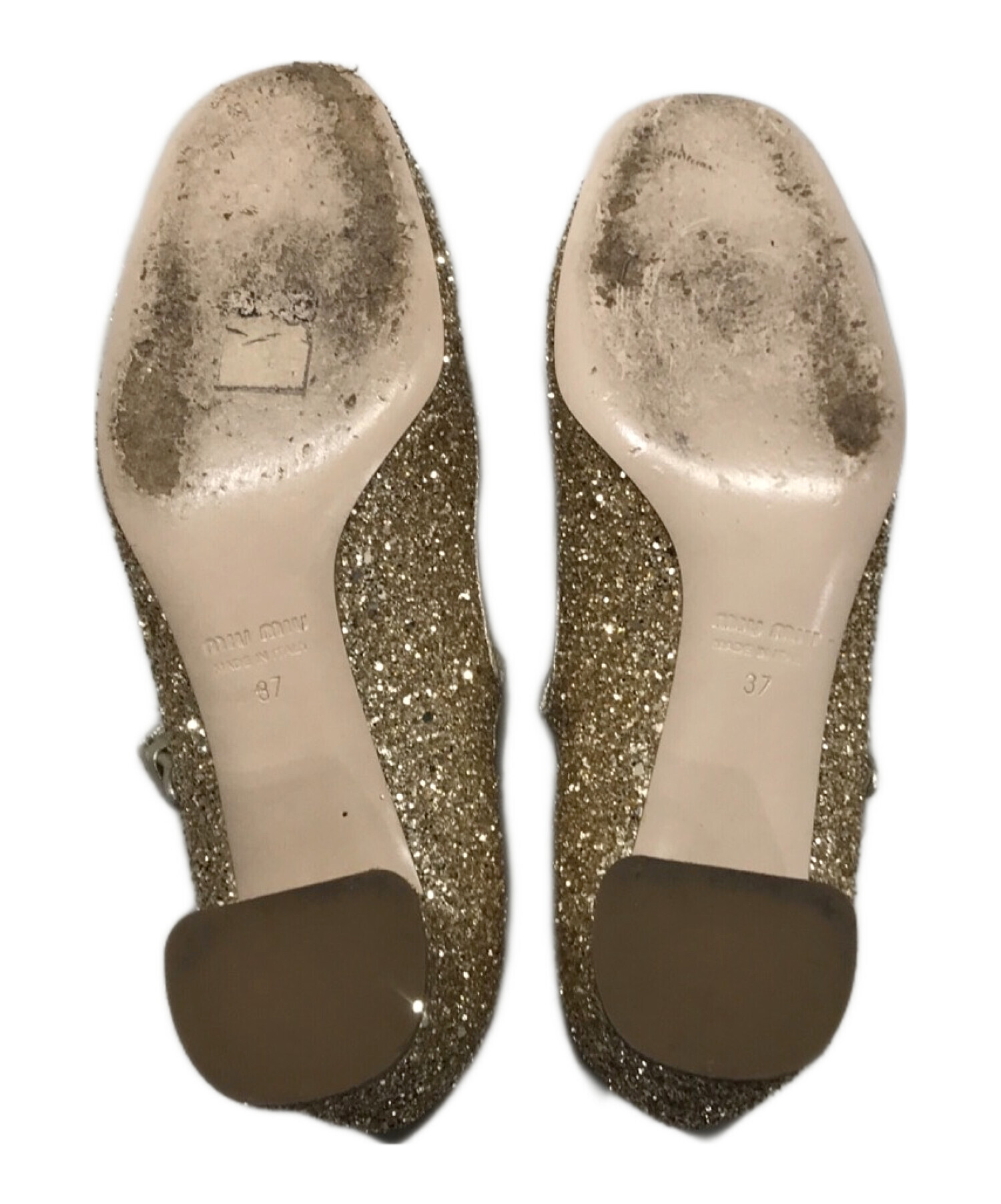 中古・古着通販】MIU MIU (ミュウミュウ) グリッターパンプス ゴールド 