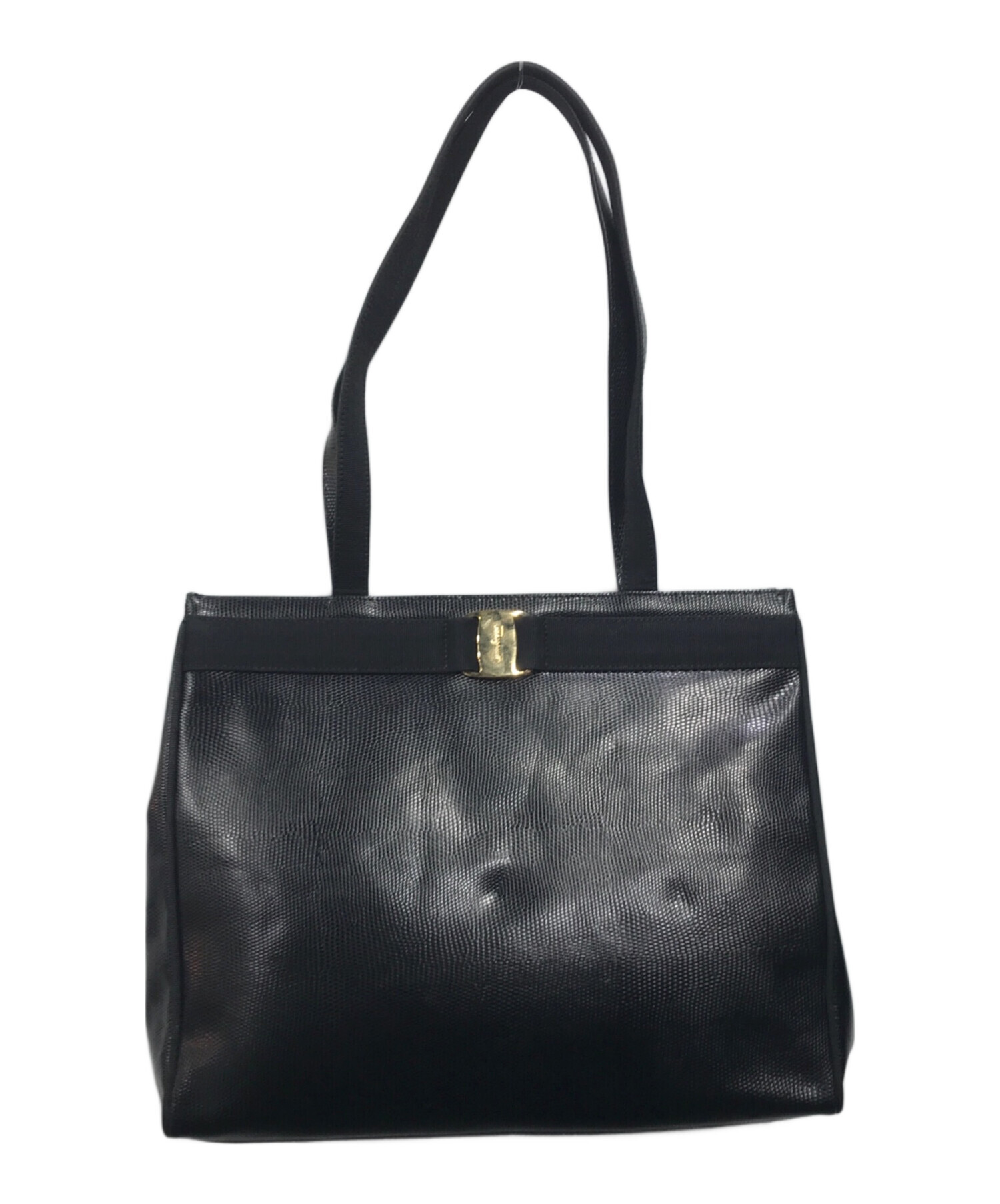 Ferragamo フェラガモ ヴァラ トートバッグ リザード調 ブラック 黒  