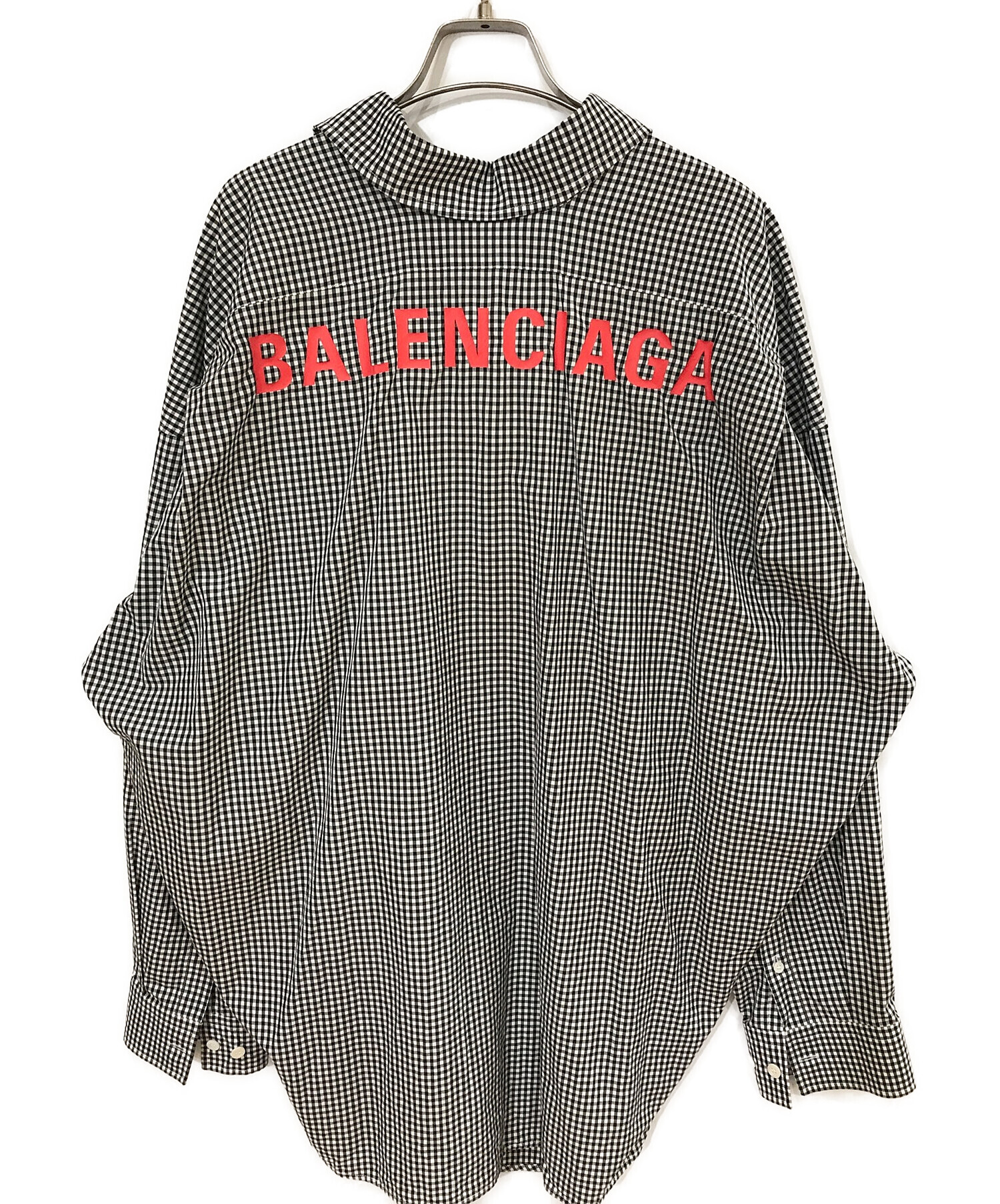 BALENCIAGA (バレンシアガ) バックロゴチェックシャツ ブラック サイズ:36