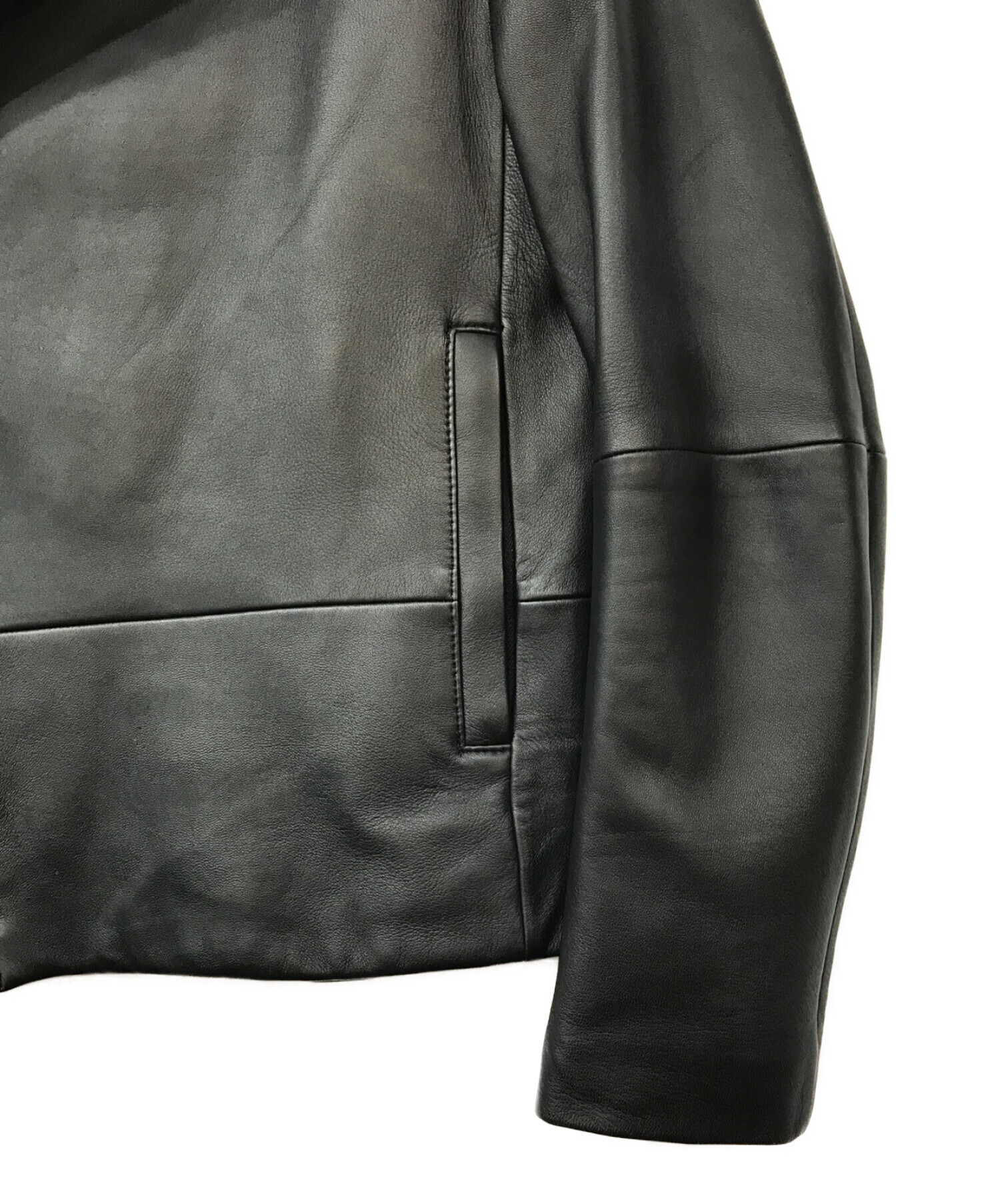 Calvin Klein (カルバンクライン) ラムレザーライダースジャケット ブラック サイズ:36