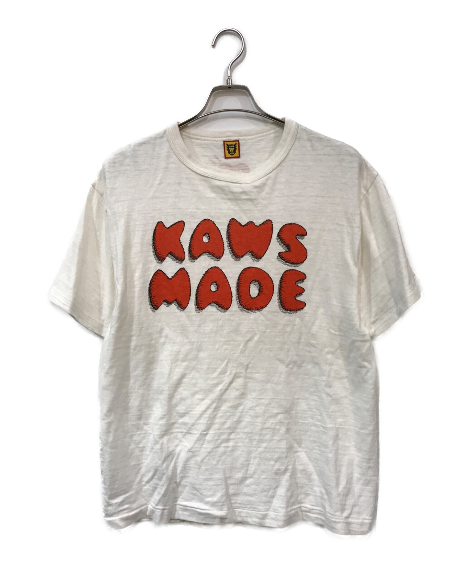 HUMAN MADE×KAWS (ヒューマンメイド×カウズ) コラボプリントTシャツ ホワイト×オレンジ サイズ:L