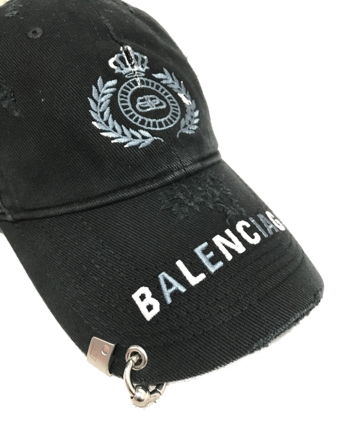 BALENCIAGA (バレンシアガ) デストロイピアシングロゴキャップ ブラック サイズ:L