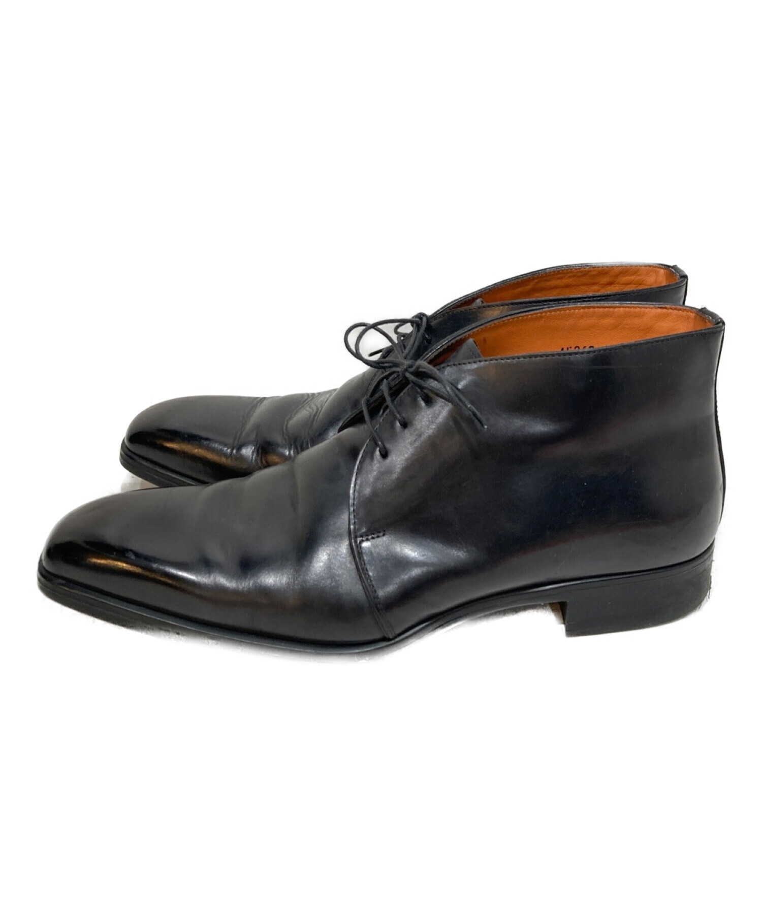 新品 Santoni サントーニ ブラックレザー ブーツ 7.5 サイドゴア 