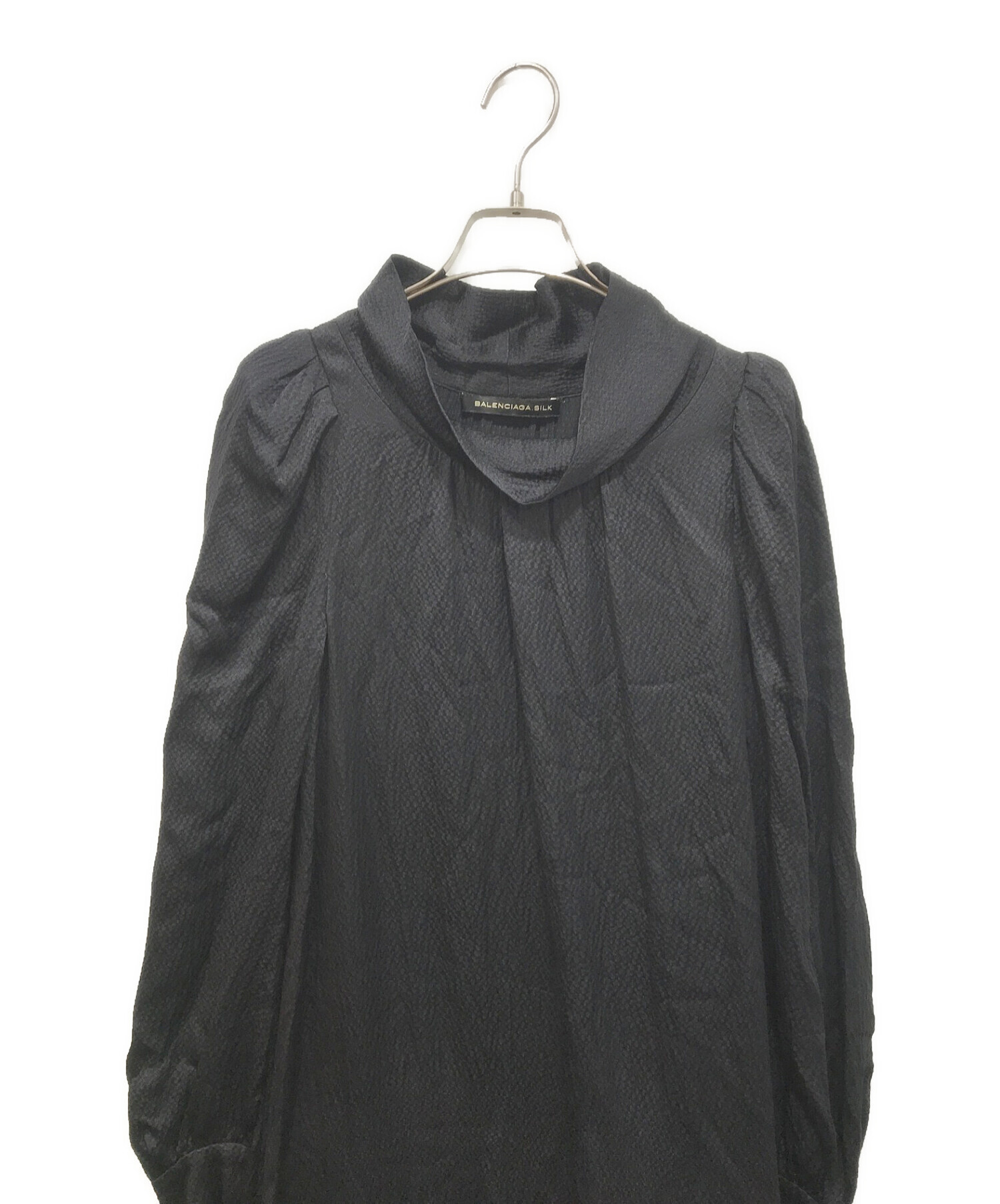 バレンシアガ】シルク 黒シャツ風ワンピース シャツワンピース 36