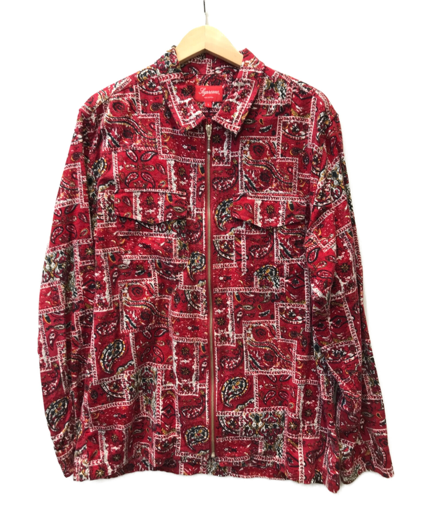 SUPREME (シュプリーム) broken paisley flannel zip shirt ペイズリーフランネルジップシャツ ジャケット  レッド サイズ:L