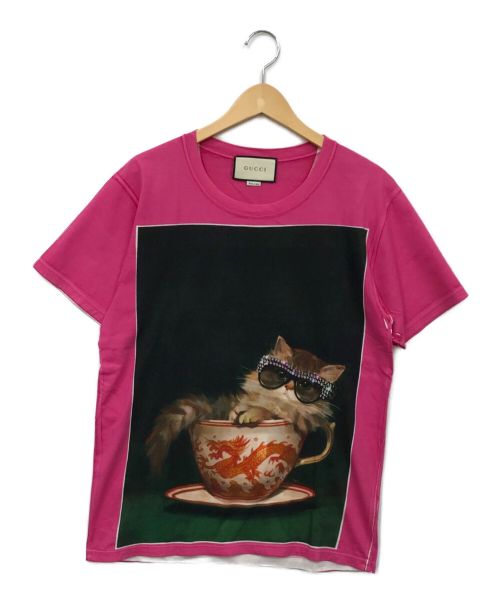 GUCCI (グッチ) キャットプリントTシャツ ピンク サイズ:XS