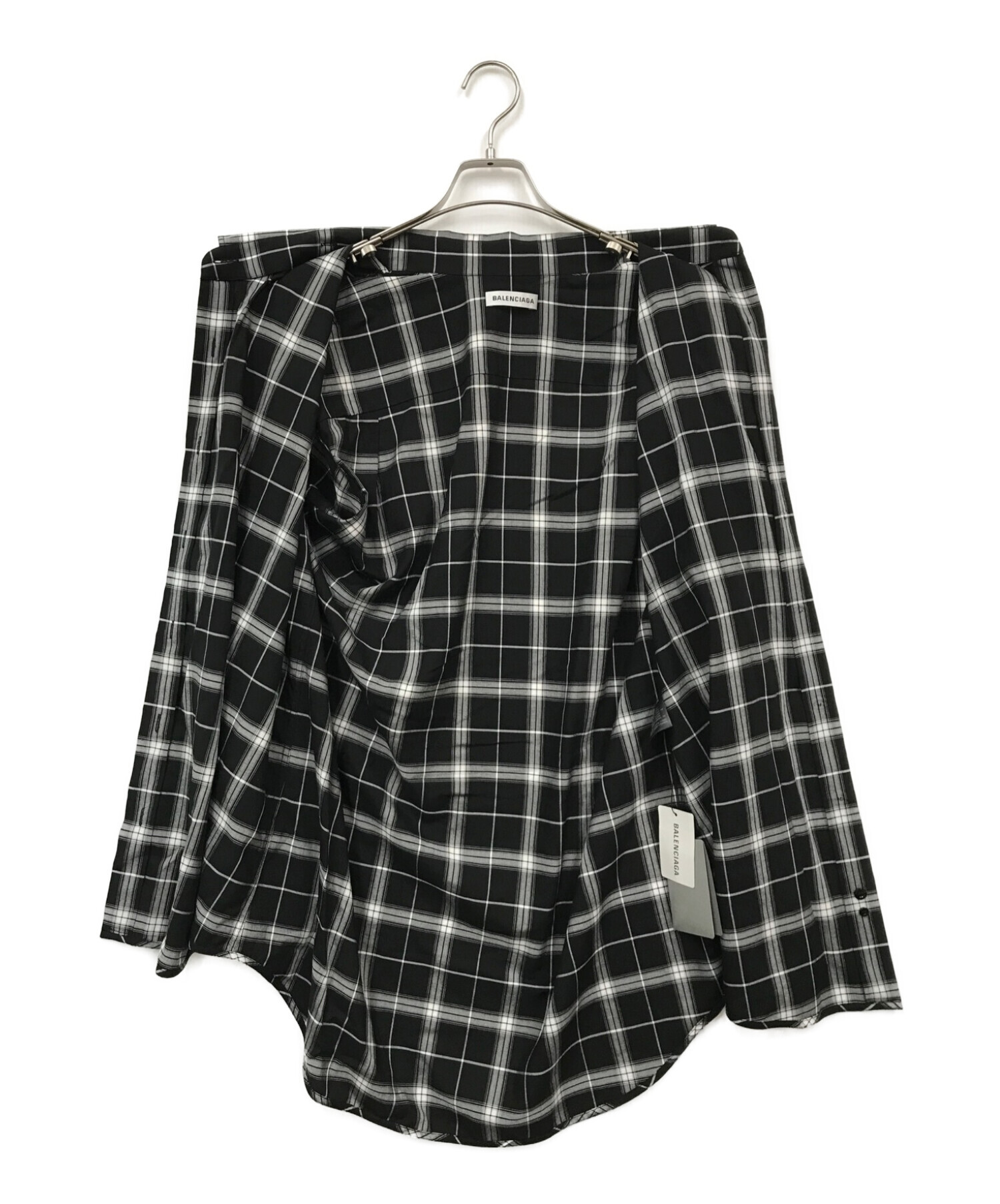 BALENCIAGA (バレンシアガ) アシンメトリーチェックシャツ ブラック サイズ:34 未使用品