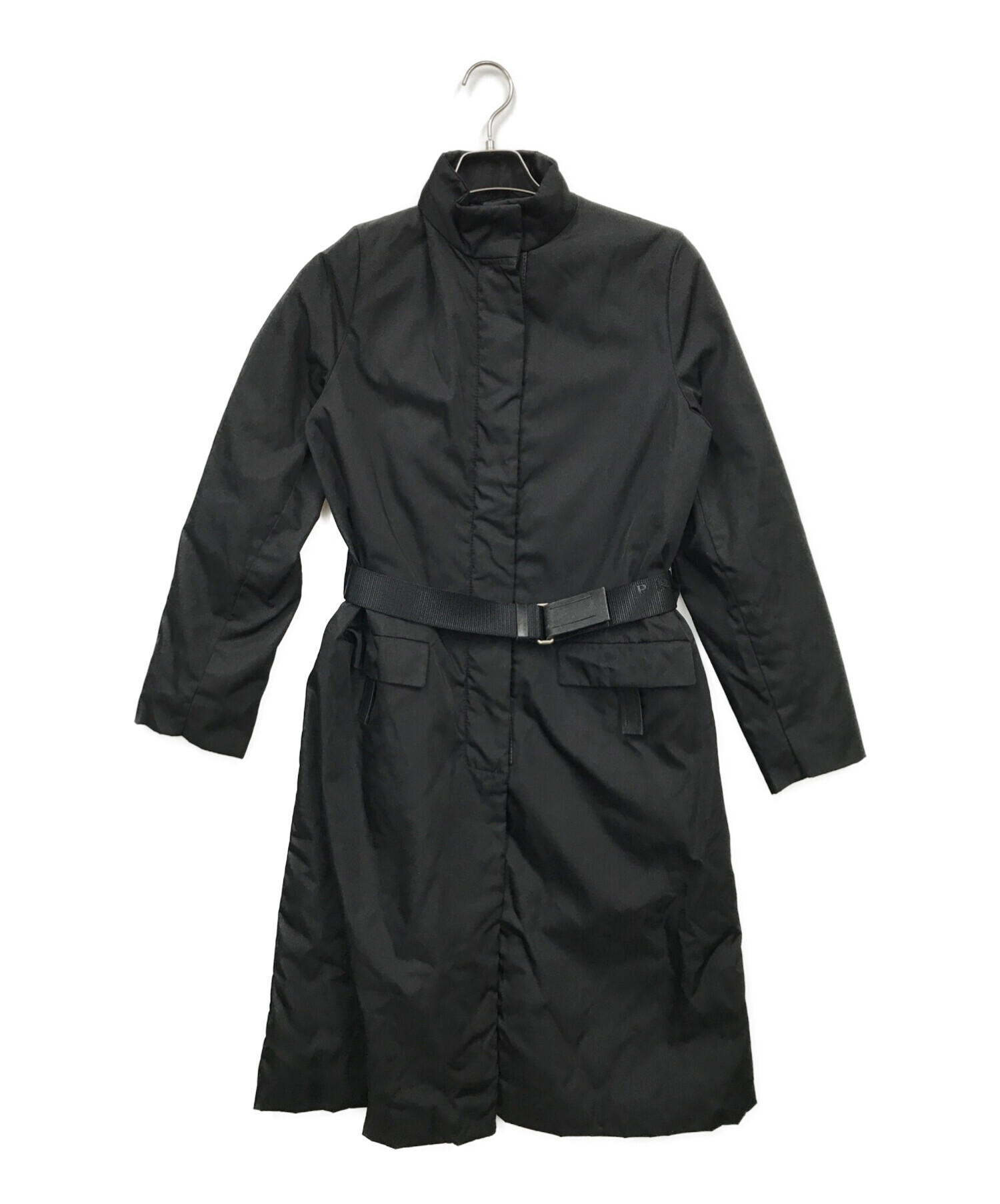 中古・古着通販】PRADA (プラダ) レザーロゴベルト付ナイロンコート 