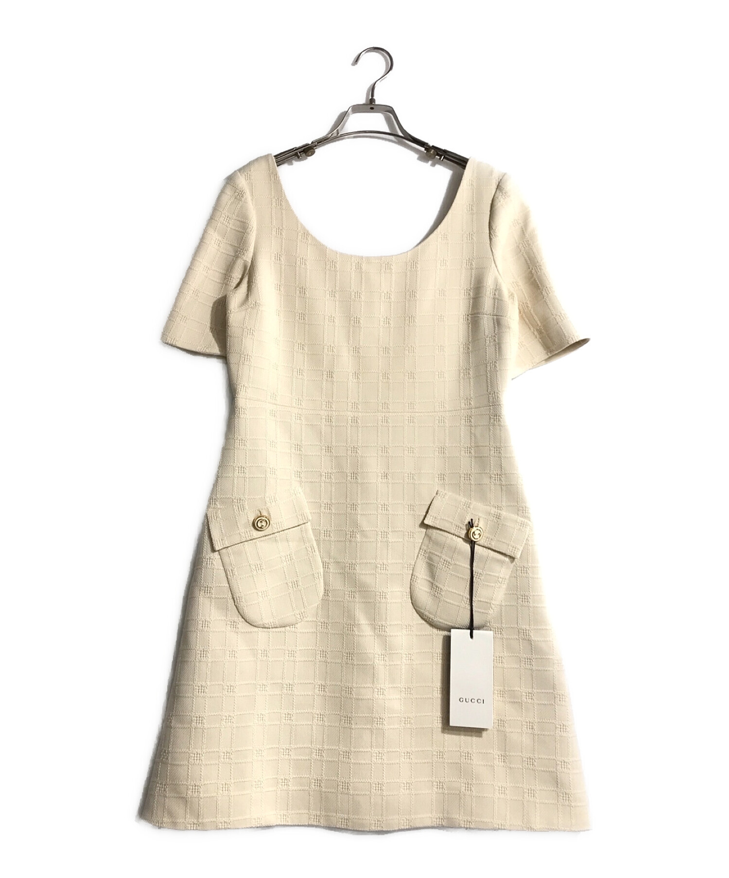 中古・古着通販】GUCCI (グッチ) ツイードミニドレス アイボリー 