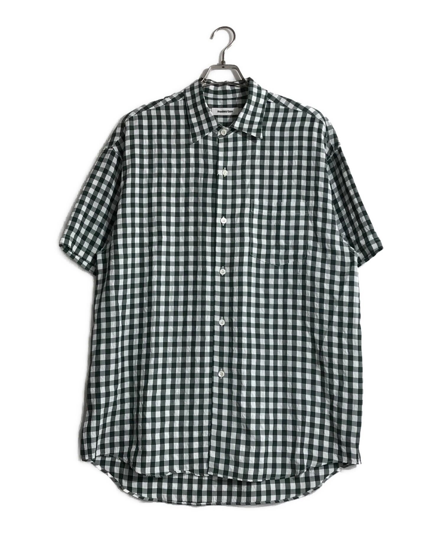 MONKEY TIME (モンキータイム) ギンガムチェックシャツ ホワイト×グリーン サイズ:L 未使用品