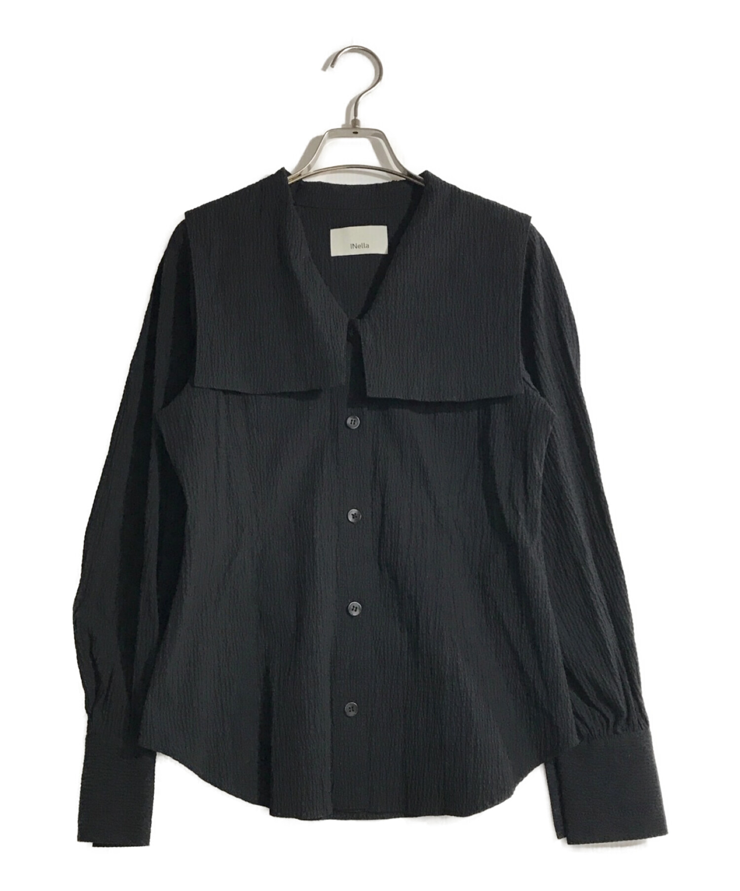 INella (イネラ) リップルビッグカラーシャツ ブラック サイズ:F 未使用品