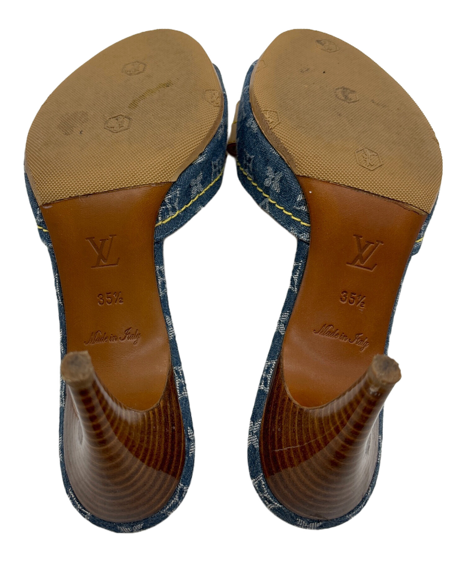 ルイヴィトン サンダル ミュール ヒールモノグラムデニム 22.5cm