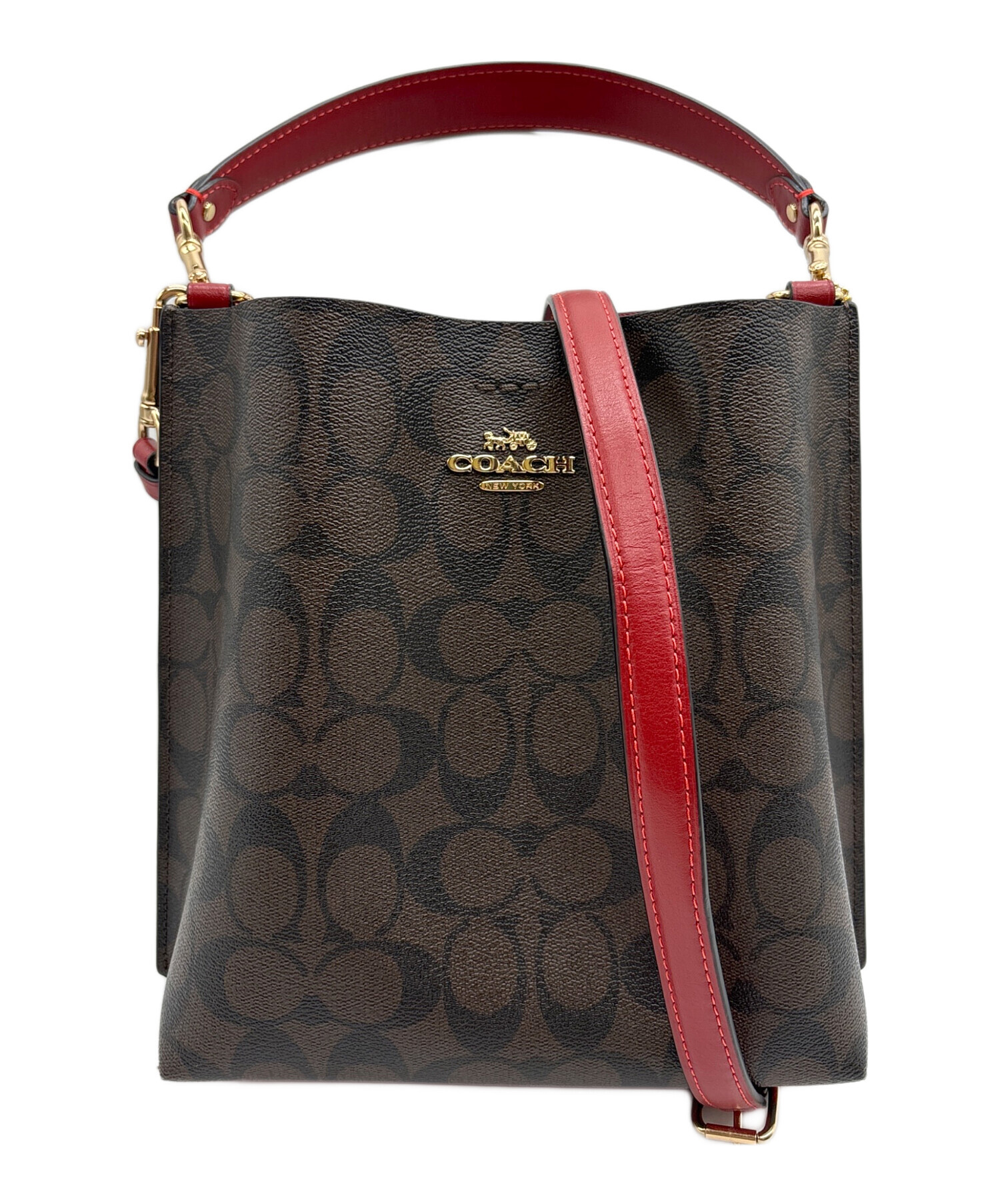 COACH スマホショルダーバッグ ブラウン/レッド ならう