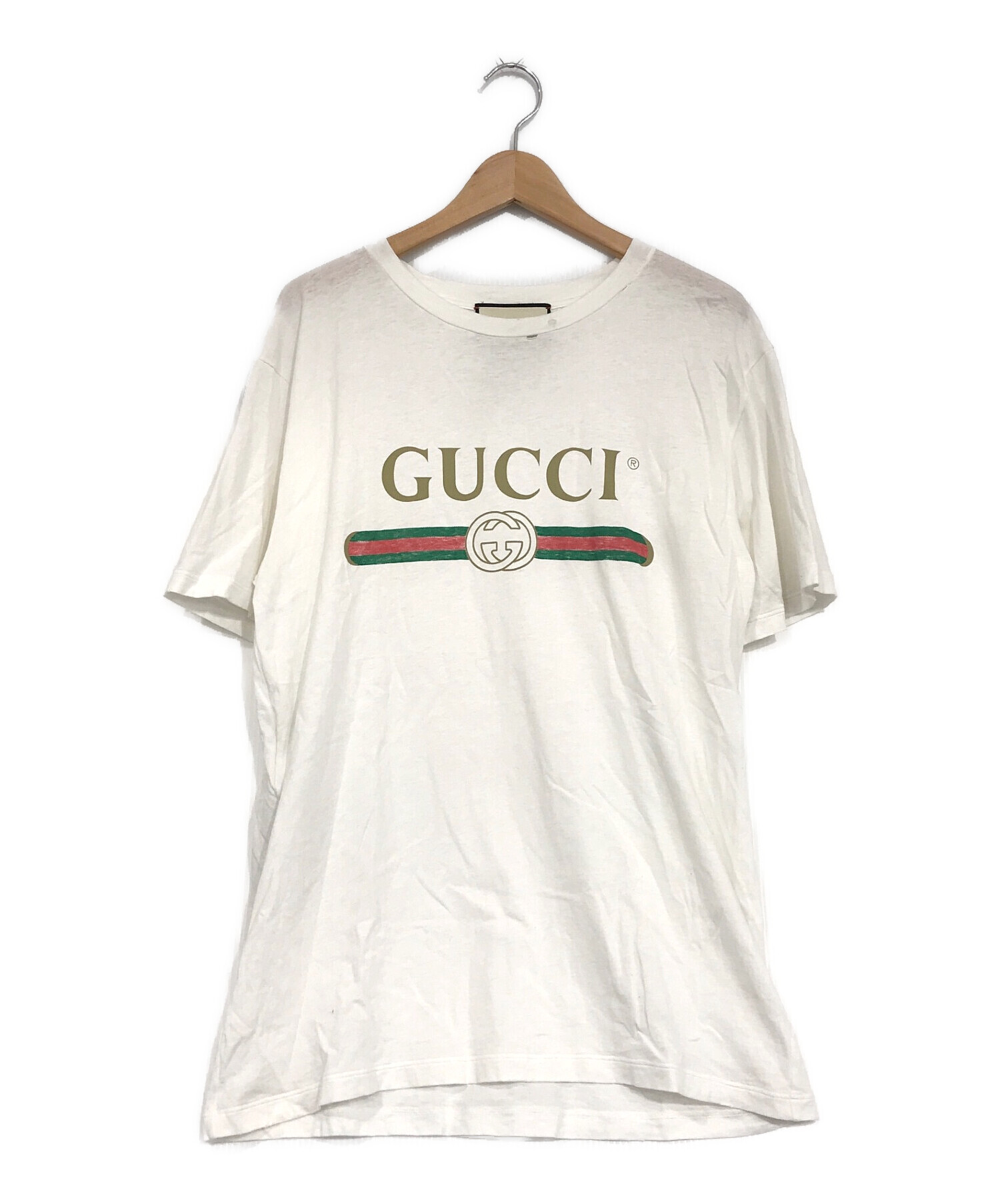 GUCCI (グッチ) ダメージ加工オーバーサイズコットン Tシャツ ホワイト サイズ:SIZE S