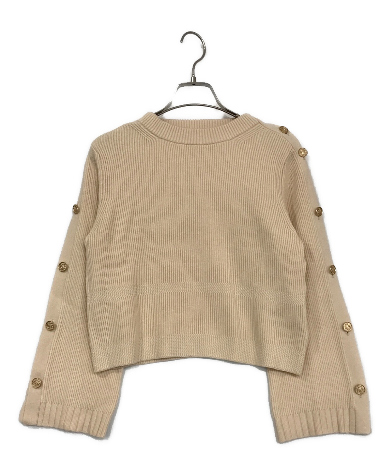 HER LIP TO (ハーリップトゥ) Embellished-Button Ribbed Knit Pullover ベージュ サイズ:SIZE S