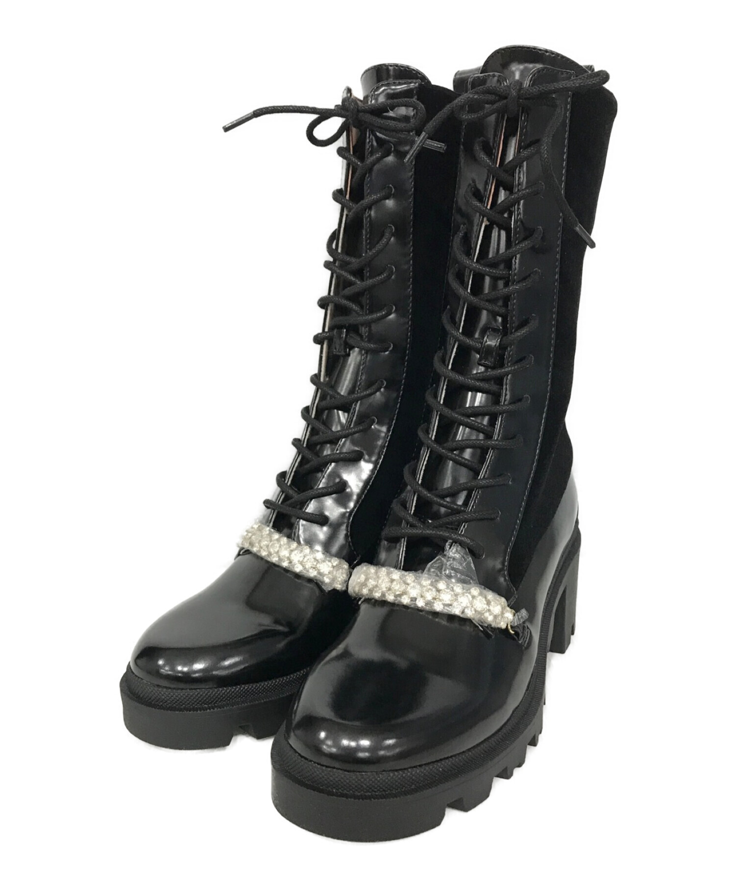HER LIP TO (ハーリップトゥ) Crystal Lace-Up Ankle Boots ブラック サイズ:SIZE　36