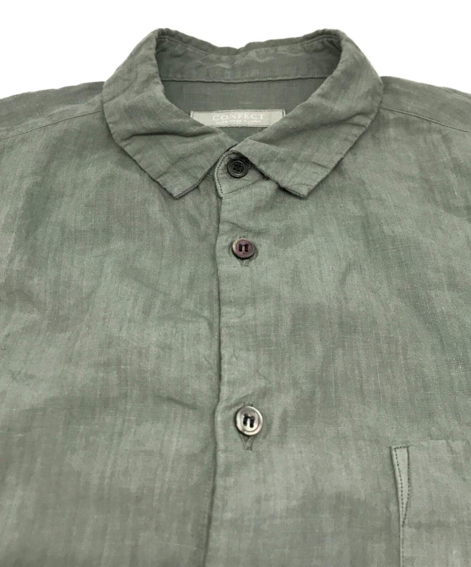 nestrobe confect (ネストローブ コンフェクト) ハイカウント リネン レギュラーカラーシャツ グリーン サイズ:3
