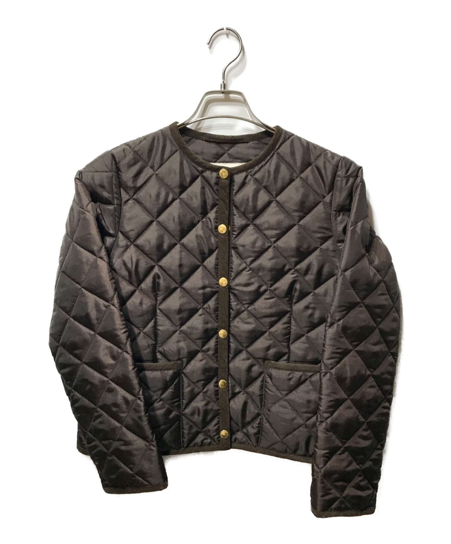 Traditional Weatherwear (トラディショナルウェザーウェア) ARKLEY アークリー キルティングジャケット　ノーカラー  ショート丈 ブラウン サイズ:34