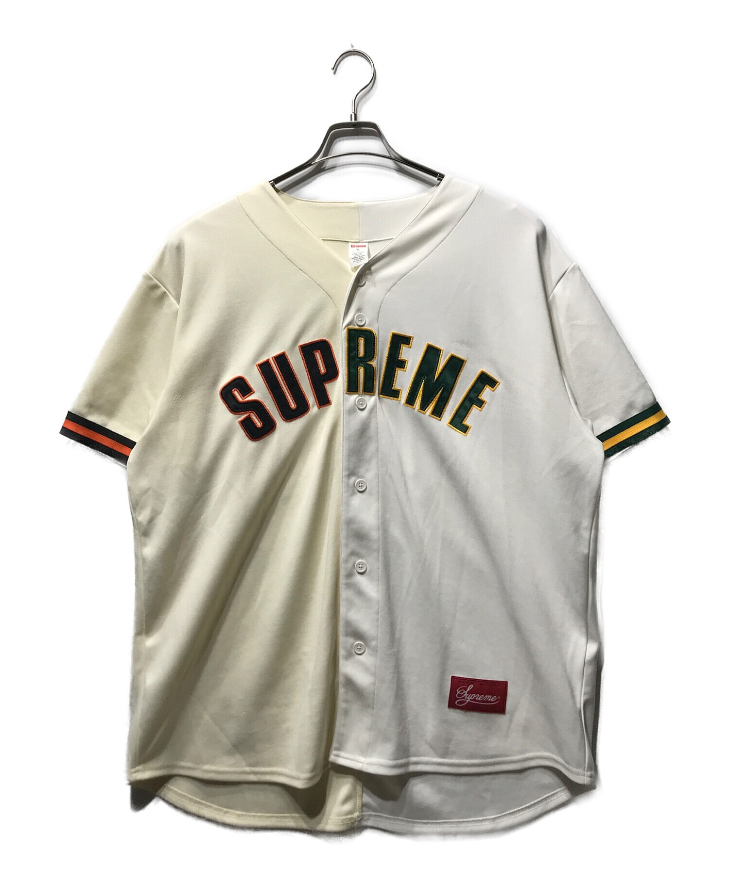 SUPREME (シュプリーム) 21SS アーチロゴ 2トーンカラー ベースボール シャツ グリーン×ホワイト サイズ:XL