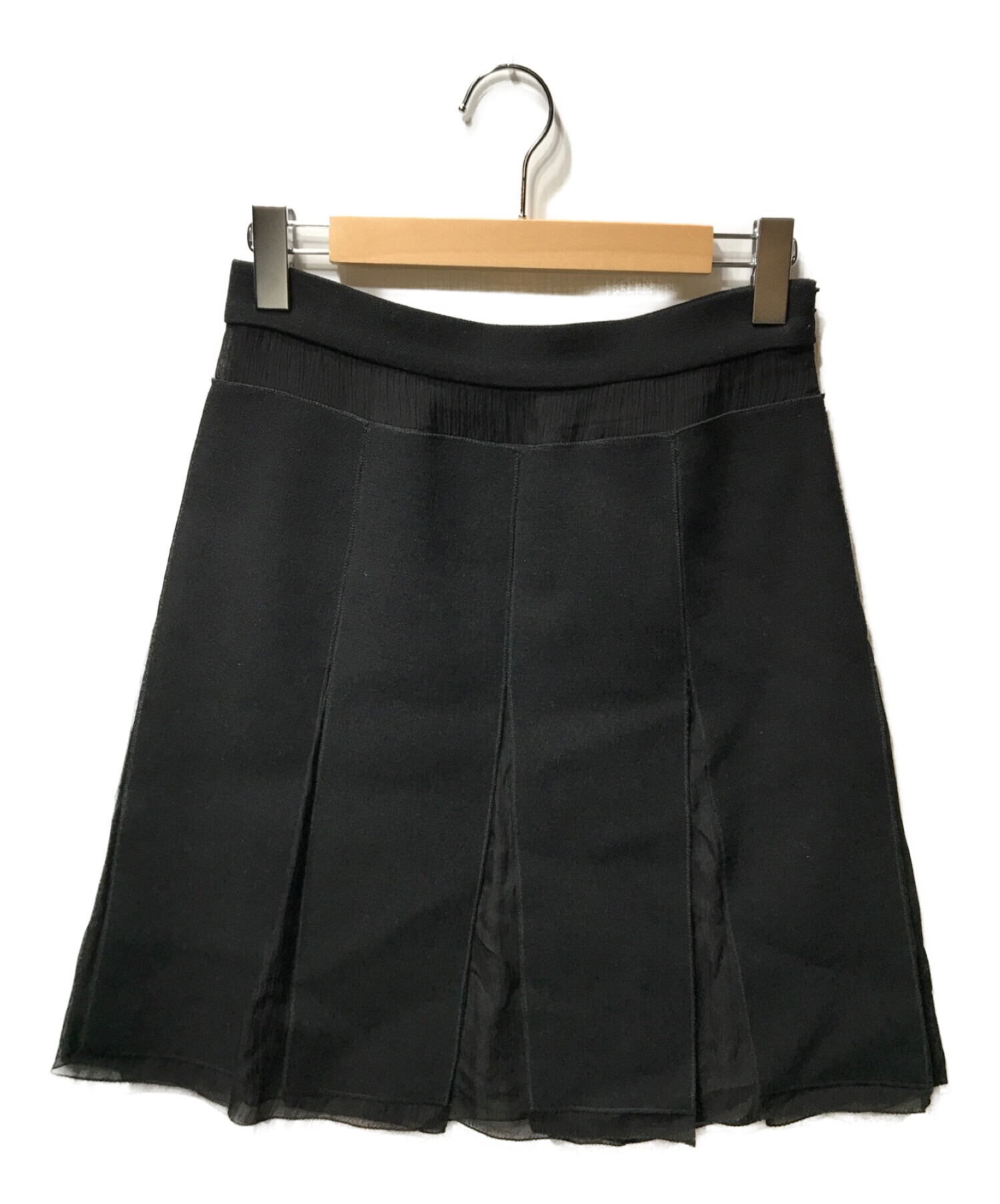 PRADA (プラダ) プリーツスカート ひざ丈スカート シルクスカート ブラック サイズ:40