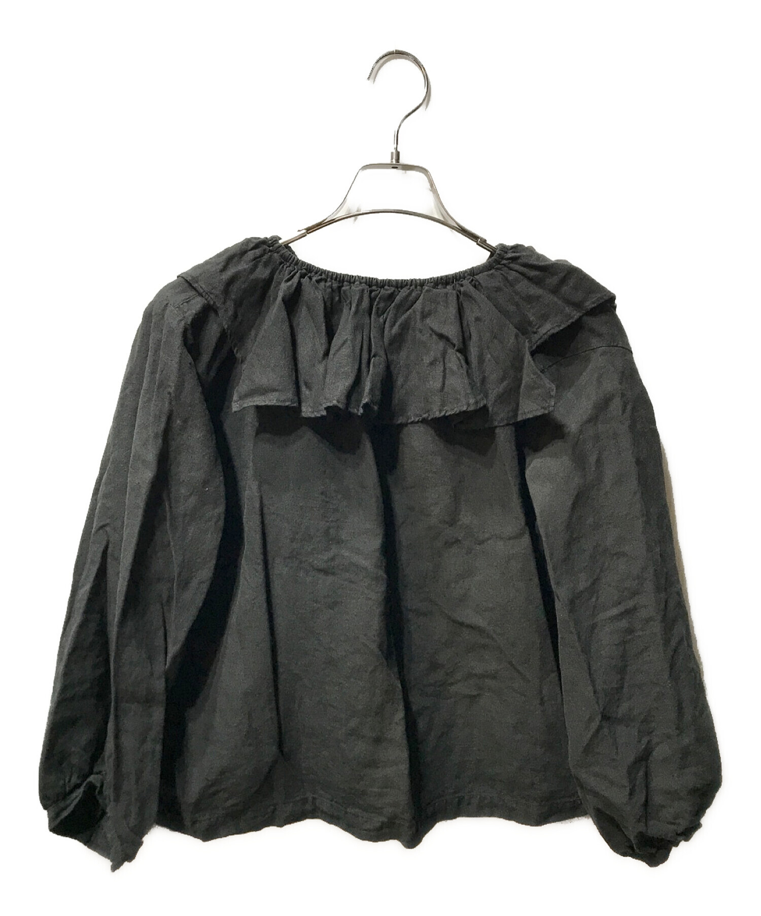 nest Robe ブラックリネンラッフルブラウス 美品ネストローブnest Robe