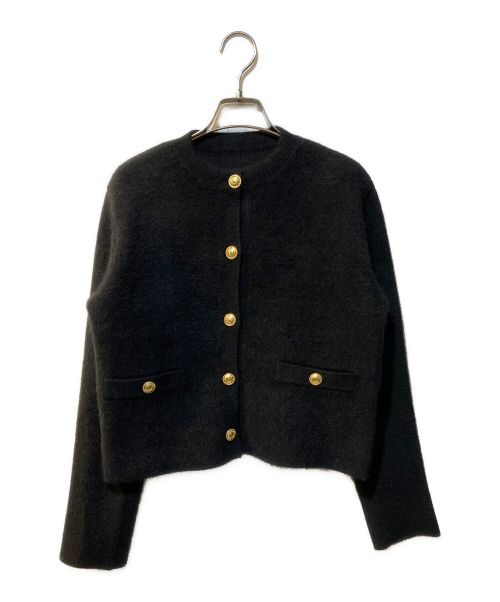 試着のみ 有り難 anuans ラクーンブレンドノーカラーニットジャケット 24AW
