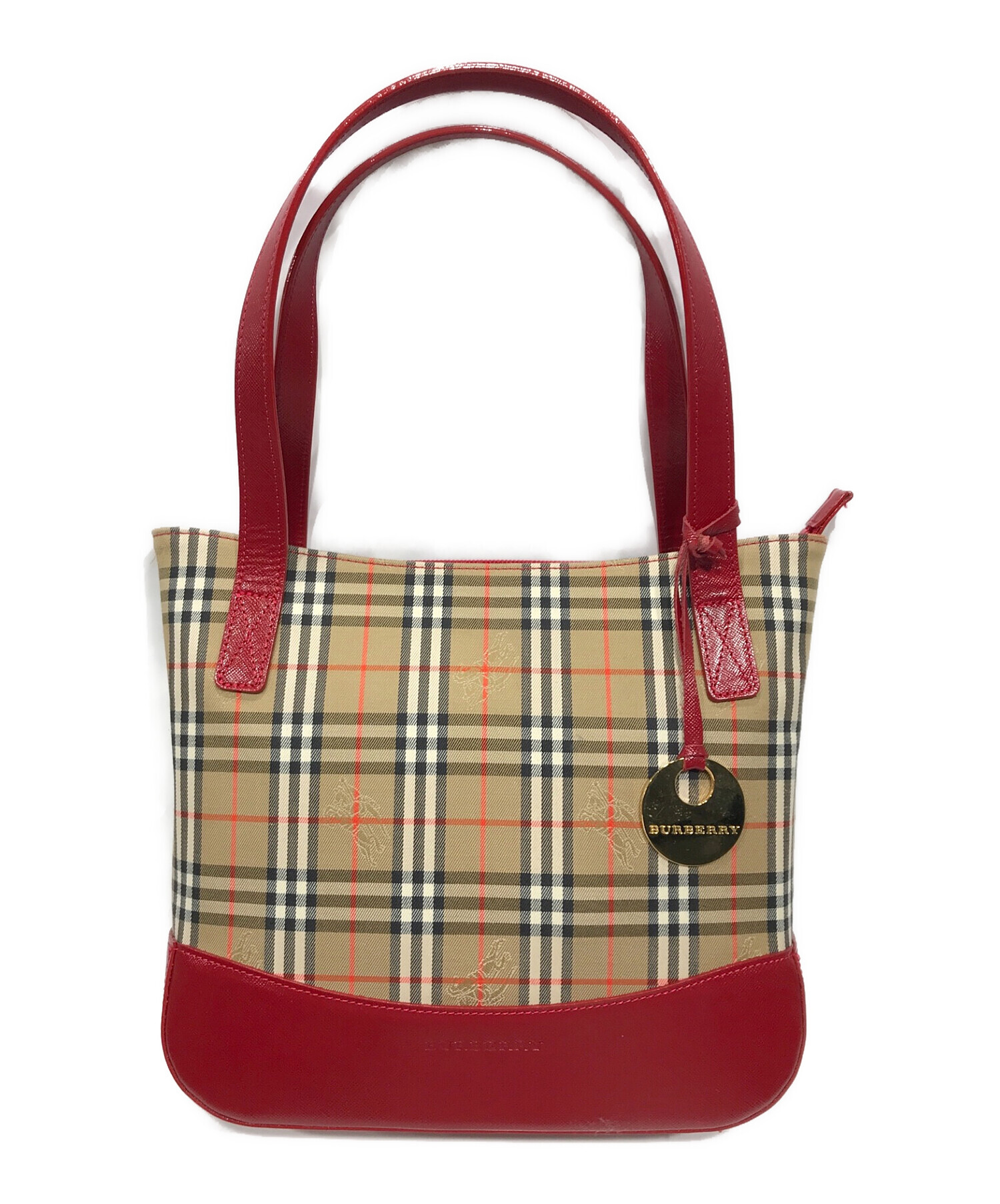 Burberry バーバリー ハンドバッグ ノバチェック 筒型 ドラム型 レザー 