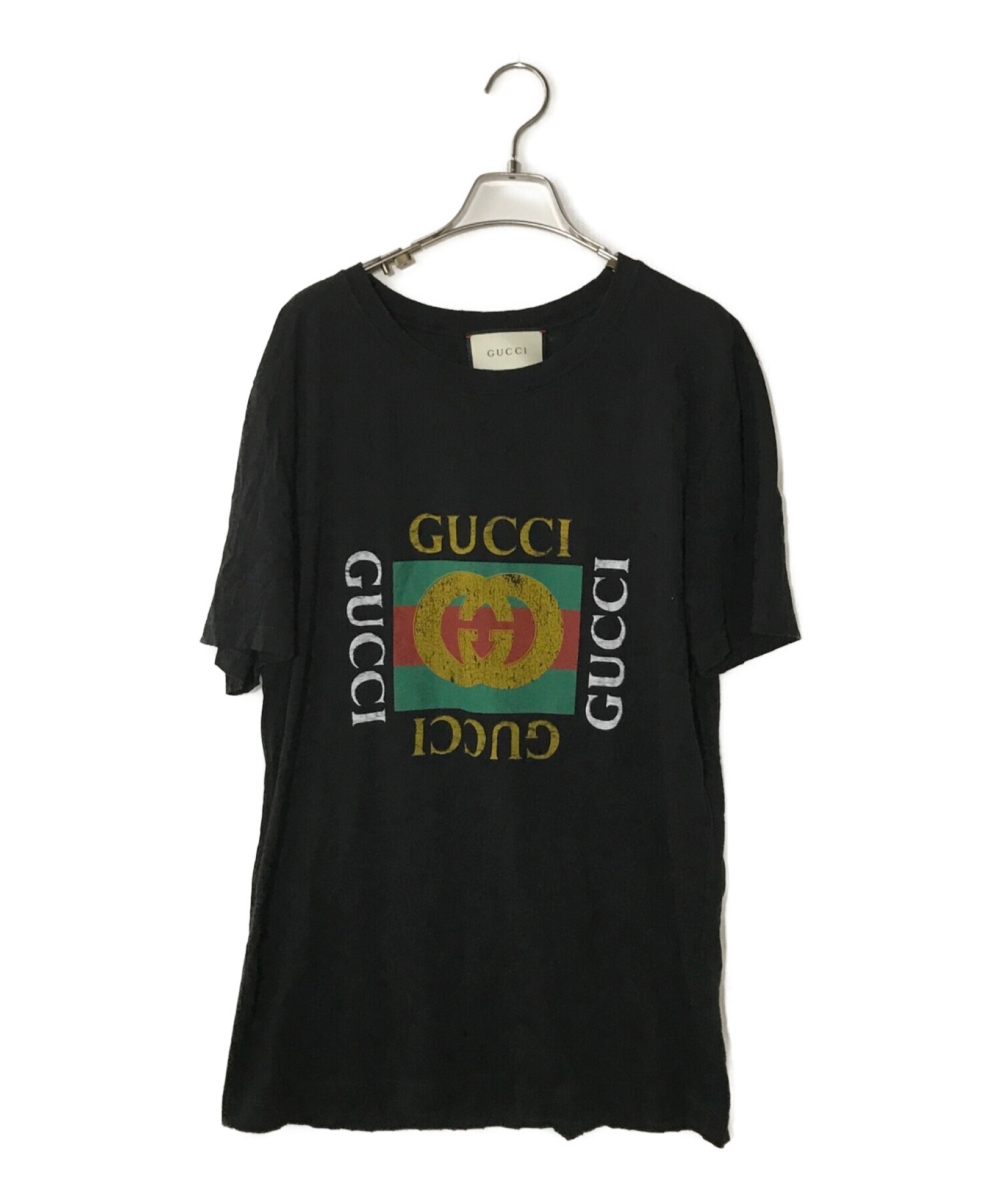 GUCCI (グッチ) ヴィンテージロゴ ダメージ加工 Tシャツ ブラック サイズ:M